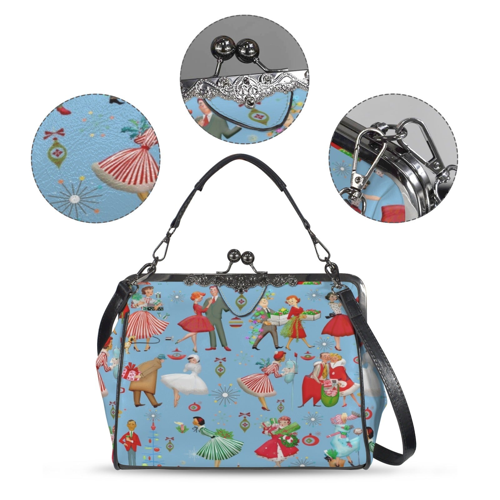 Kate McEnroe New York Retro 1950s Christmas Kisslock Bag Mid Century Holiday PurseCrossbody BagsD3194563