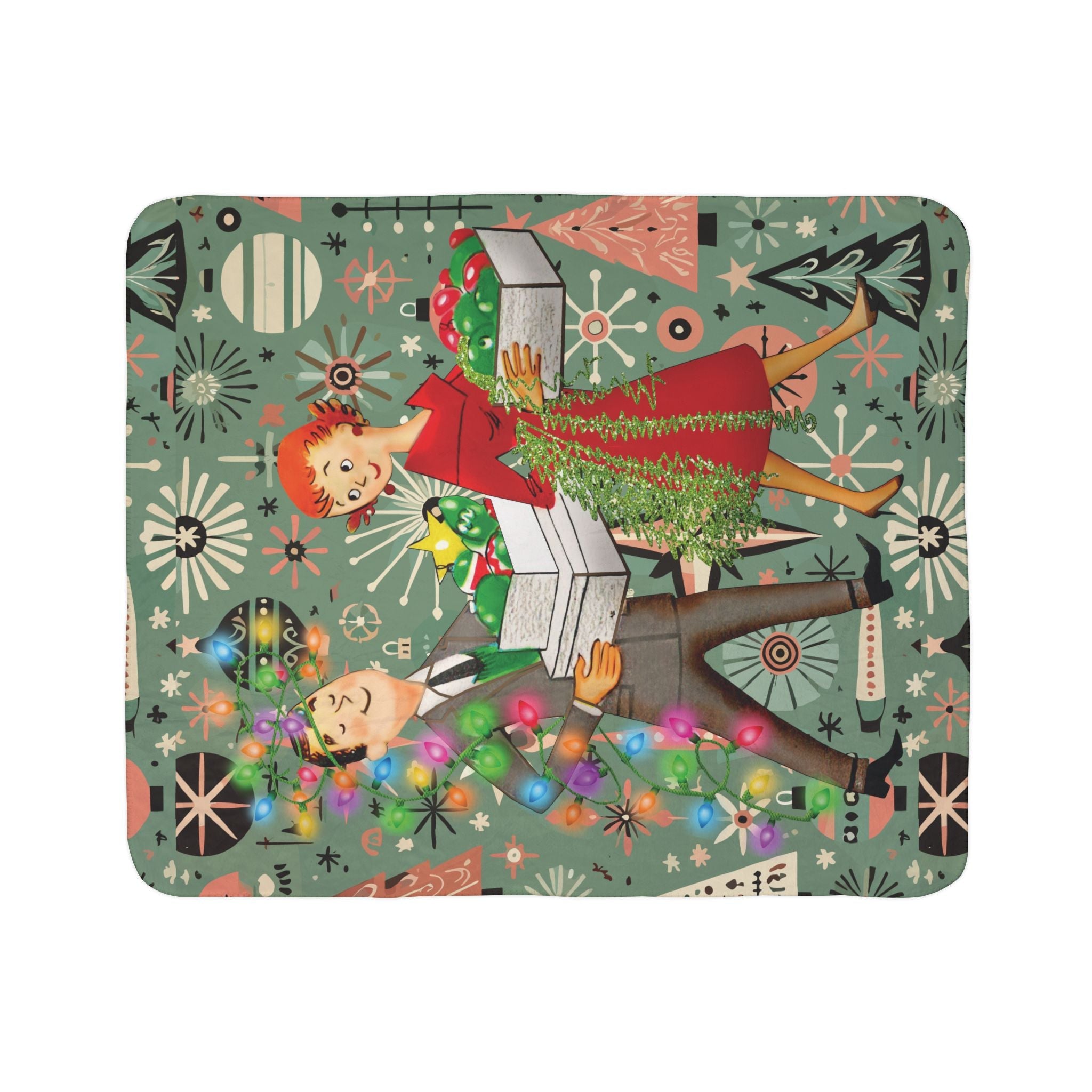 Kate McEnroe New York Retro 1950s Kitsch Christmas Sherpa Fleece Blanket, Mid Century Modern Holiday ThrowBlankets87705526911419797479