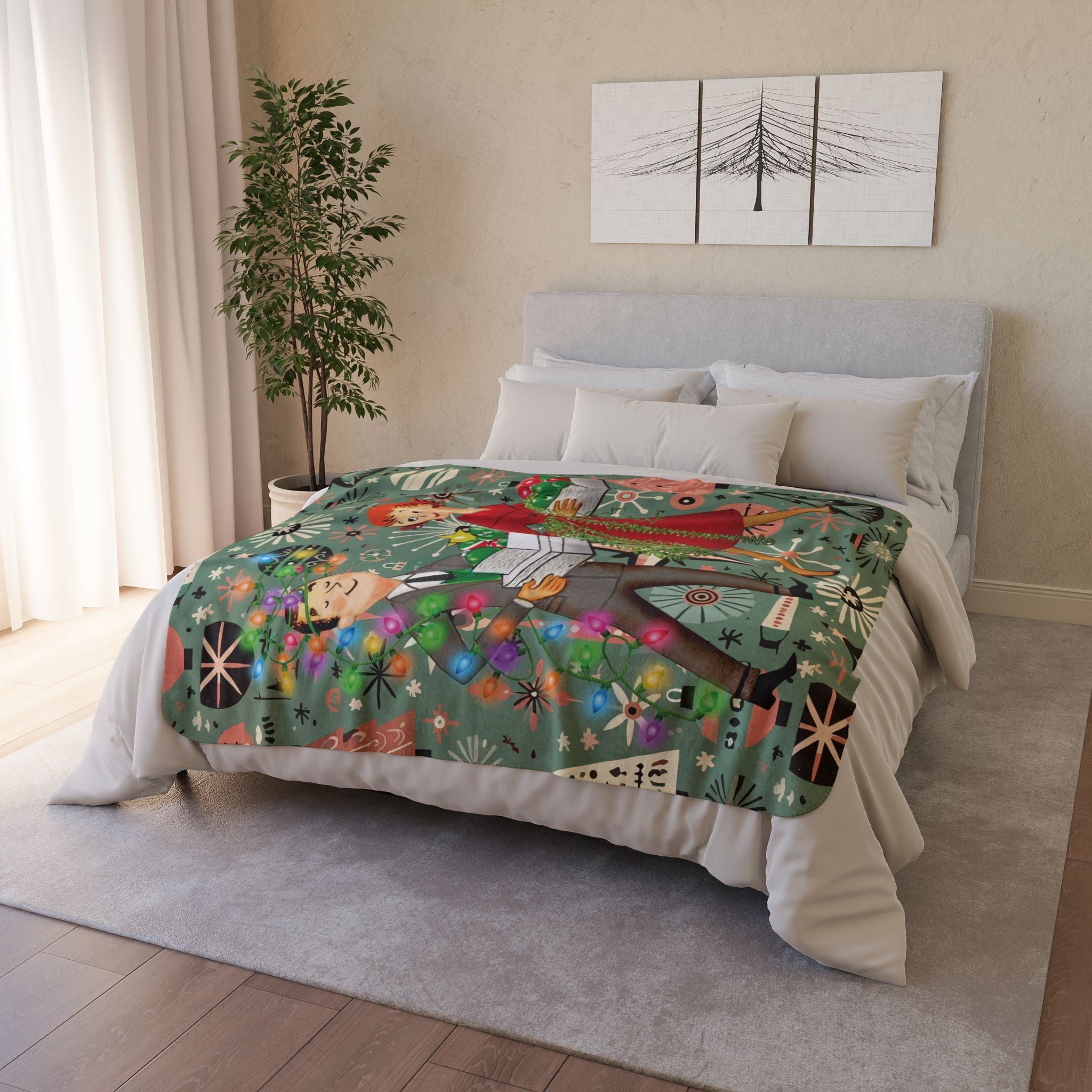 Kate McEnroe New York Retro 1950s Kitsch Christmas Sherpa Fleece Blanket, Mid Century Modern Holiday ThrowBlankets87705526911419797479