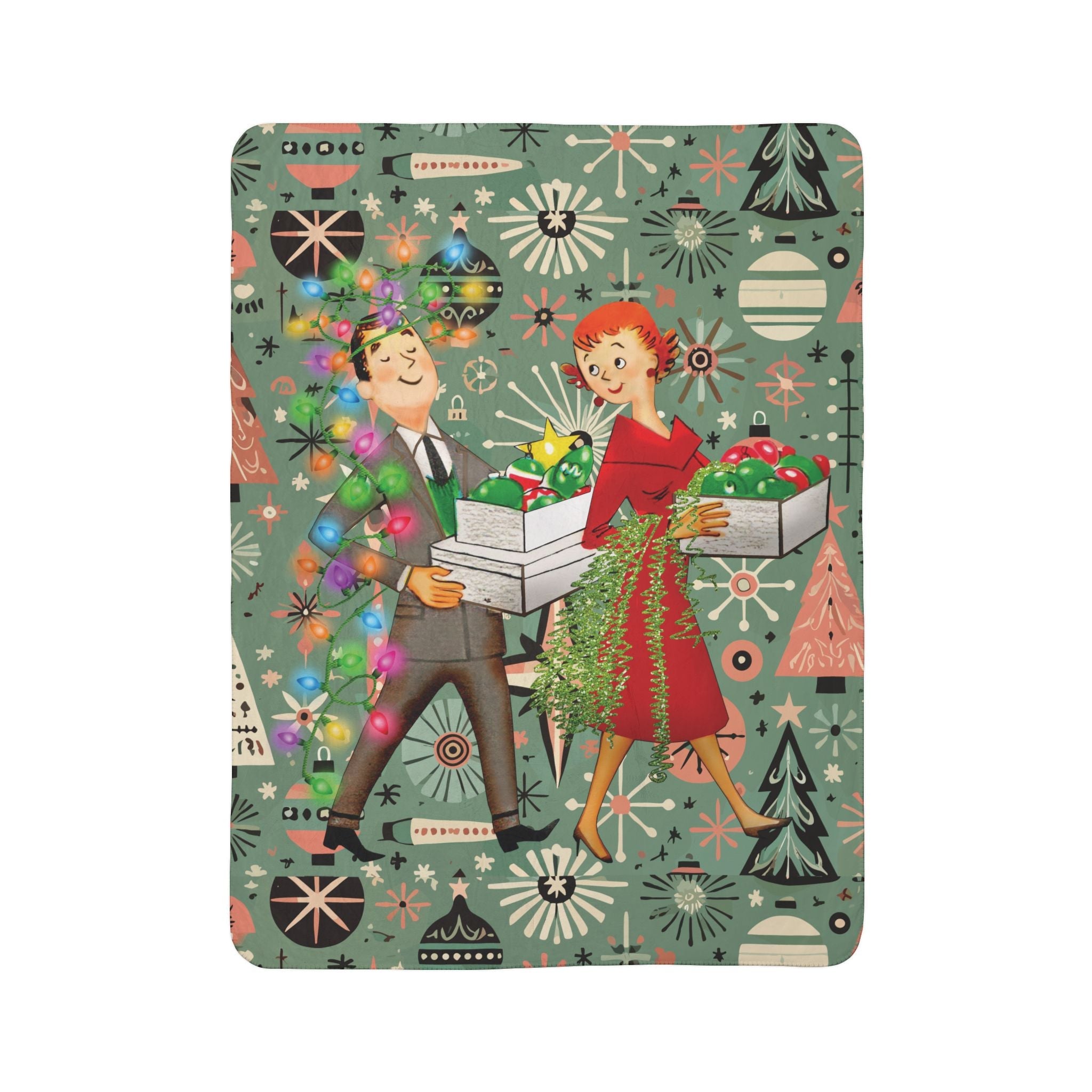 Kate McEnroe New York Retro 1950s Kitsch Christmas Sherpa Fleece Blanket, Mid Century Modern Holiday ThrowBlankets87705526911419797479