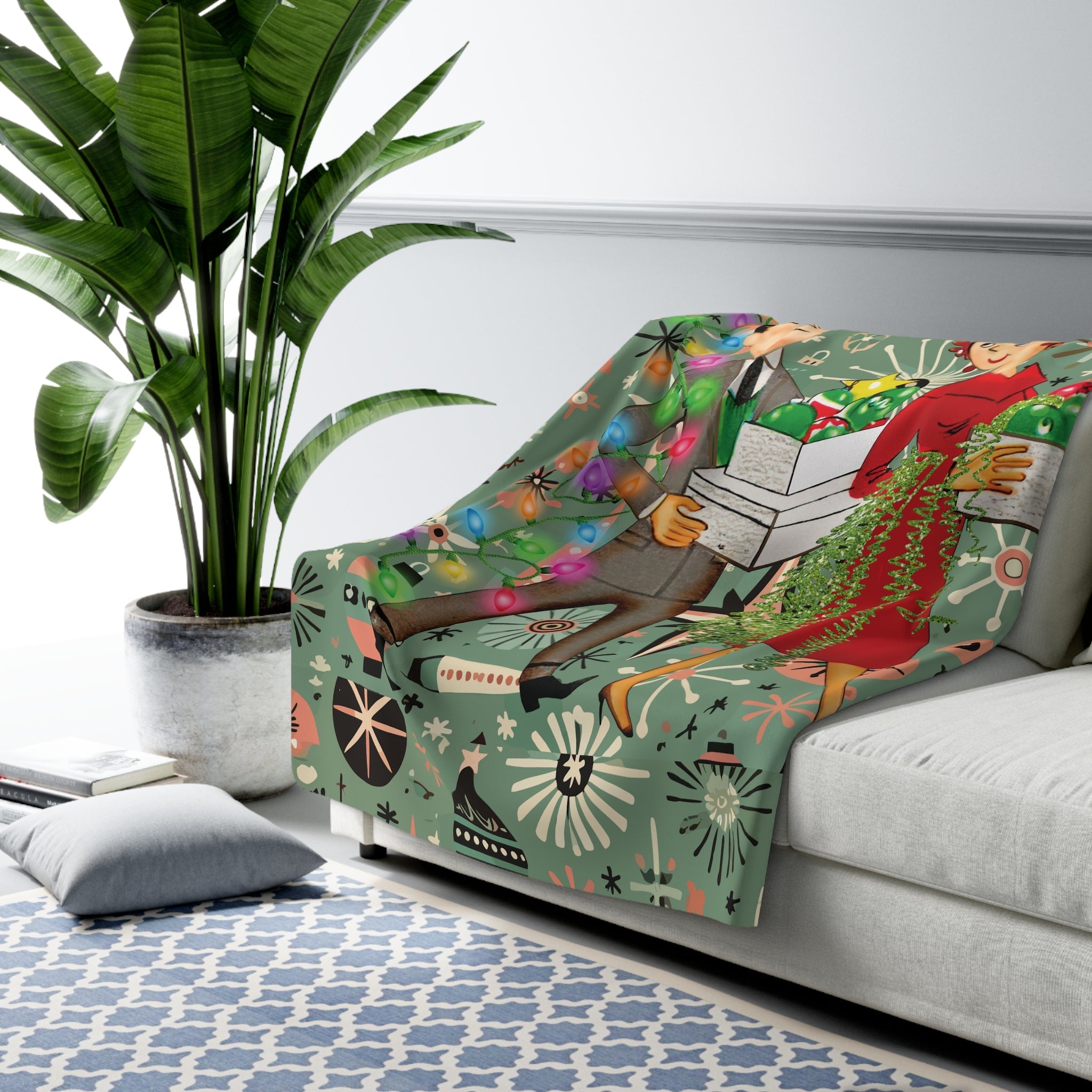 Kate McEnroe New York Retro 1950s Kitsch Christmas Sherpa Fleece Blanket, Mid Century Modern Holiday ThrowBlankets87705526911419797479