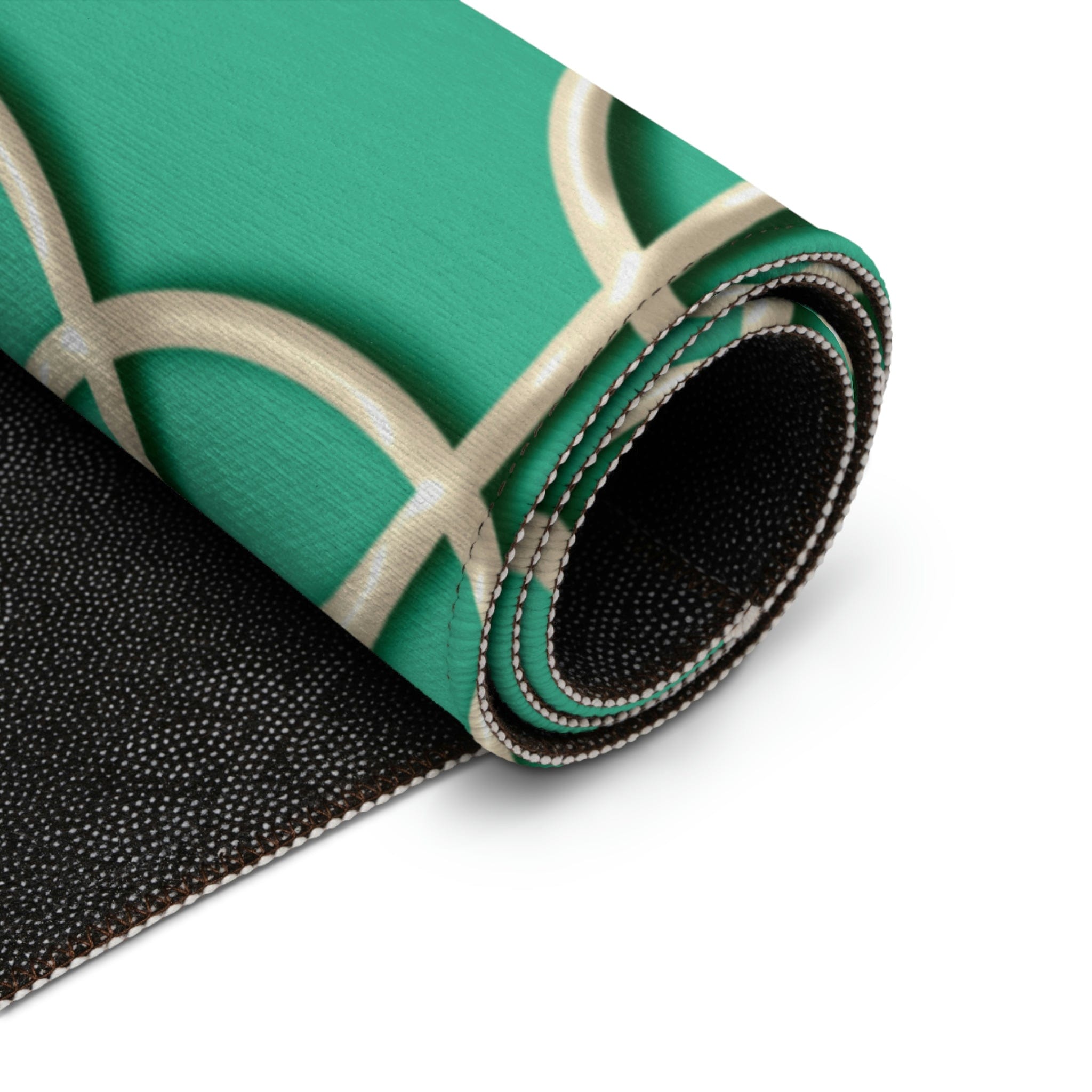 Kate McEnroe New York Retro 1950s Mid Century Modern Aqua Blue Beige Geometric Circles Area RugRugs10543685310278619375