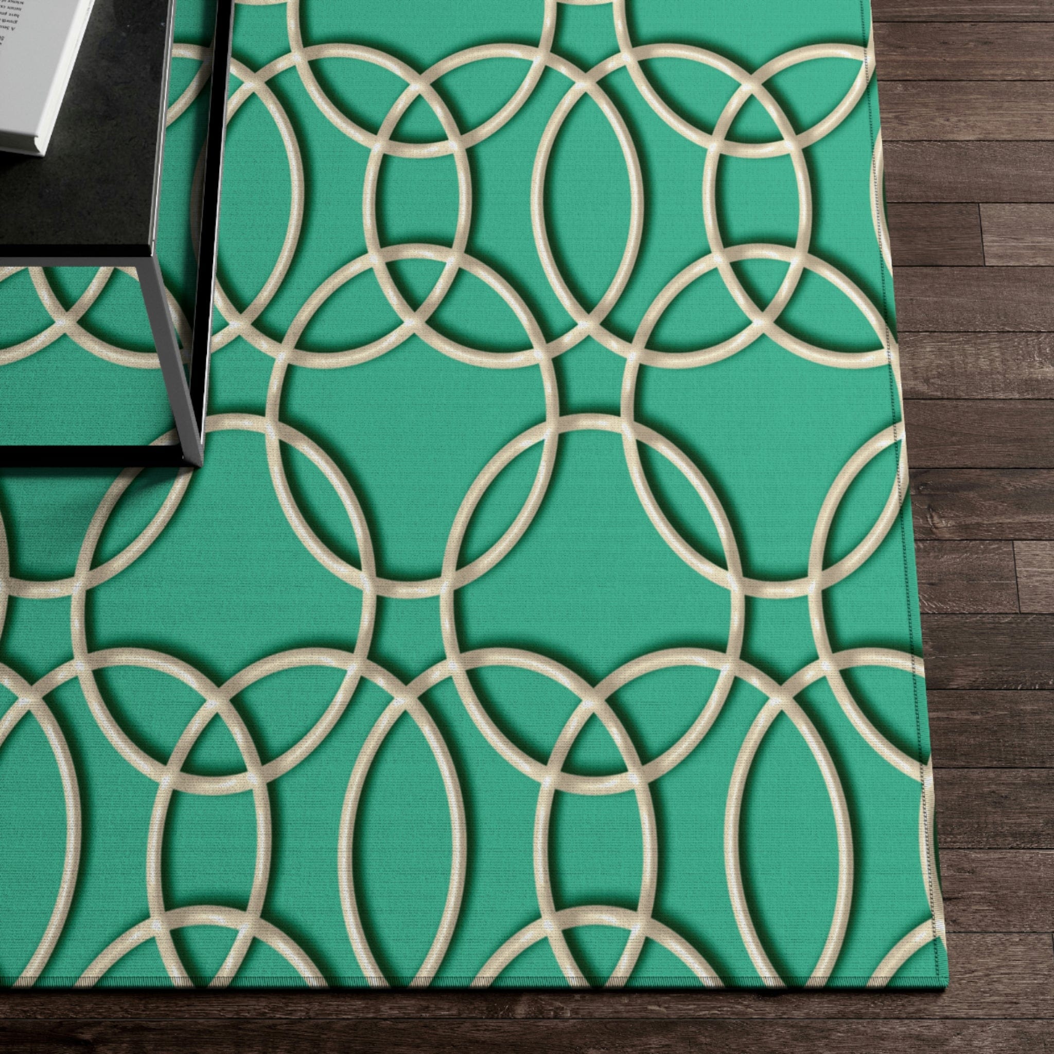 Kate McEnroe New York Retro 1950s Mid Century Modern Aqua Blue Beige Geometric Circles Area RugRugs13250167939796705746