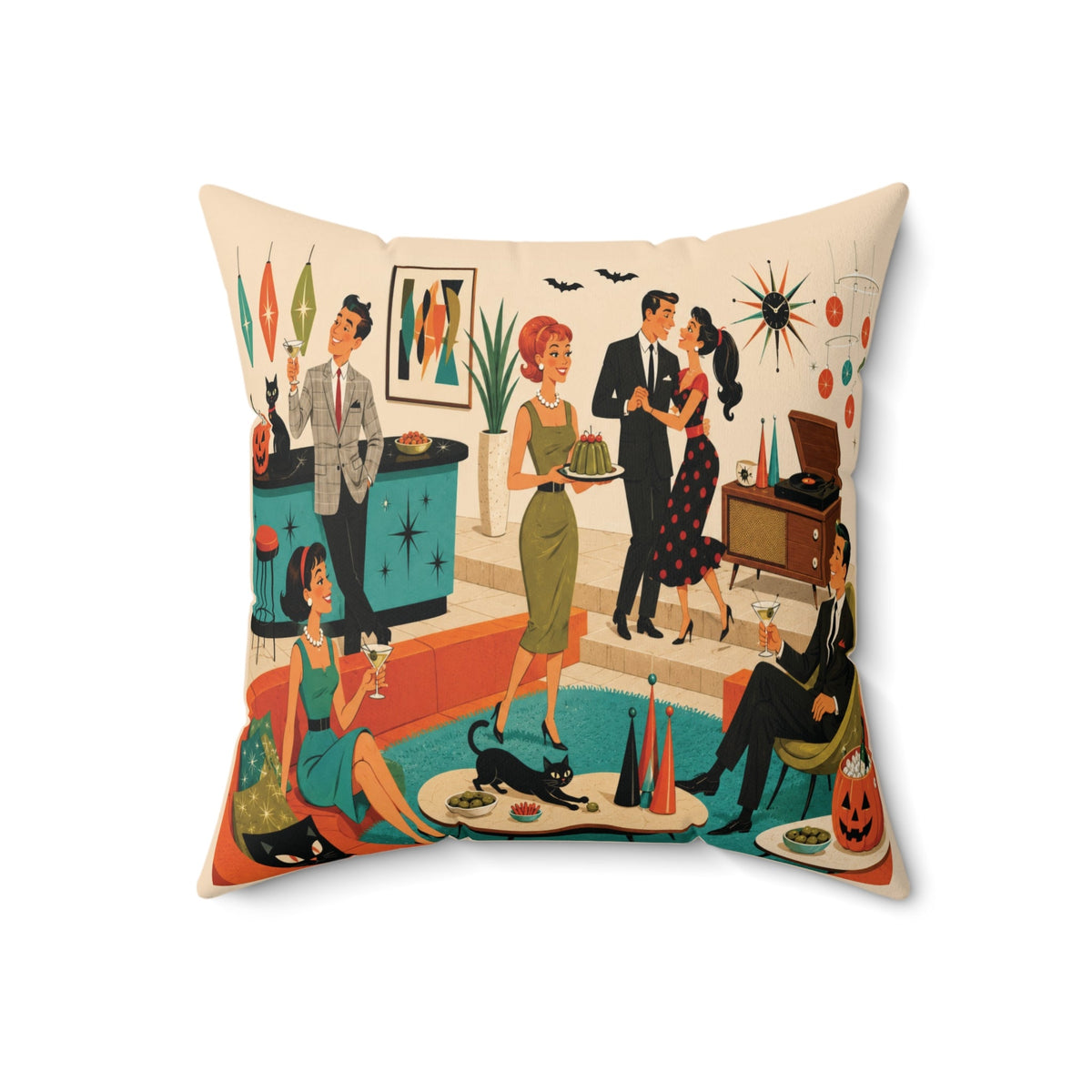 Kate McEnroe New York Retro 1950s Mid Century Modern Halloween Cocktail Party Throw PillowThrow Pillows10359307228225076808