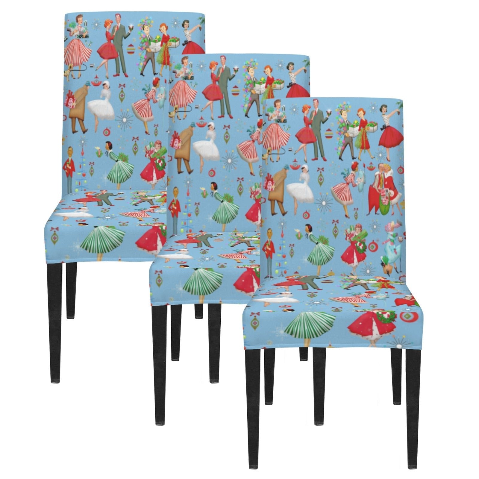 Kate McEnroe New York Retro 1950s Vintage Kitsch Christmas Blue Dining Chair SlipcoversChair SlipcoversD3231171