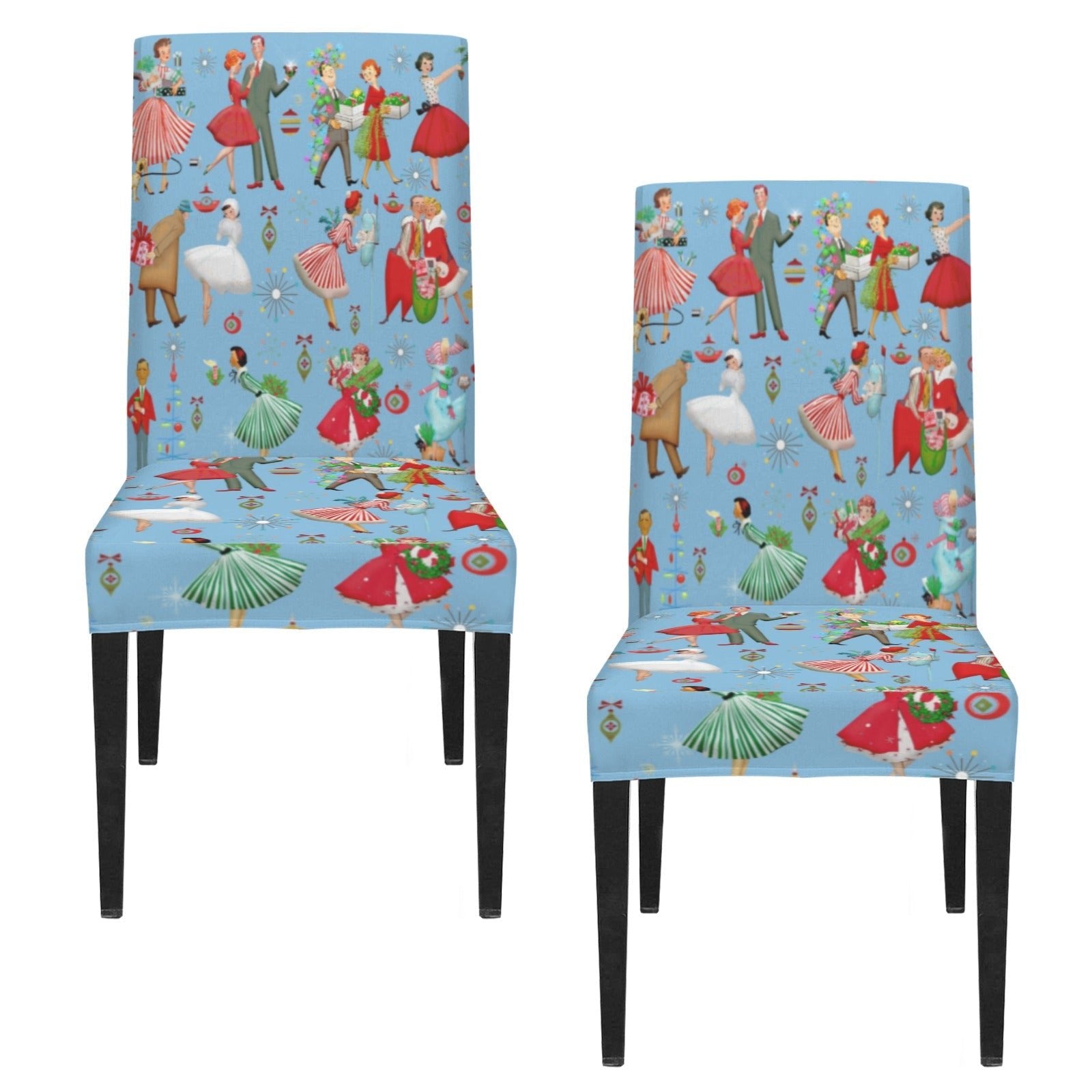 Kate McEnroe New York Retro 1950s Vintage Kitsch Christmas Blue Dining Chair SlipcoversChair SlipcoversD3231173