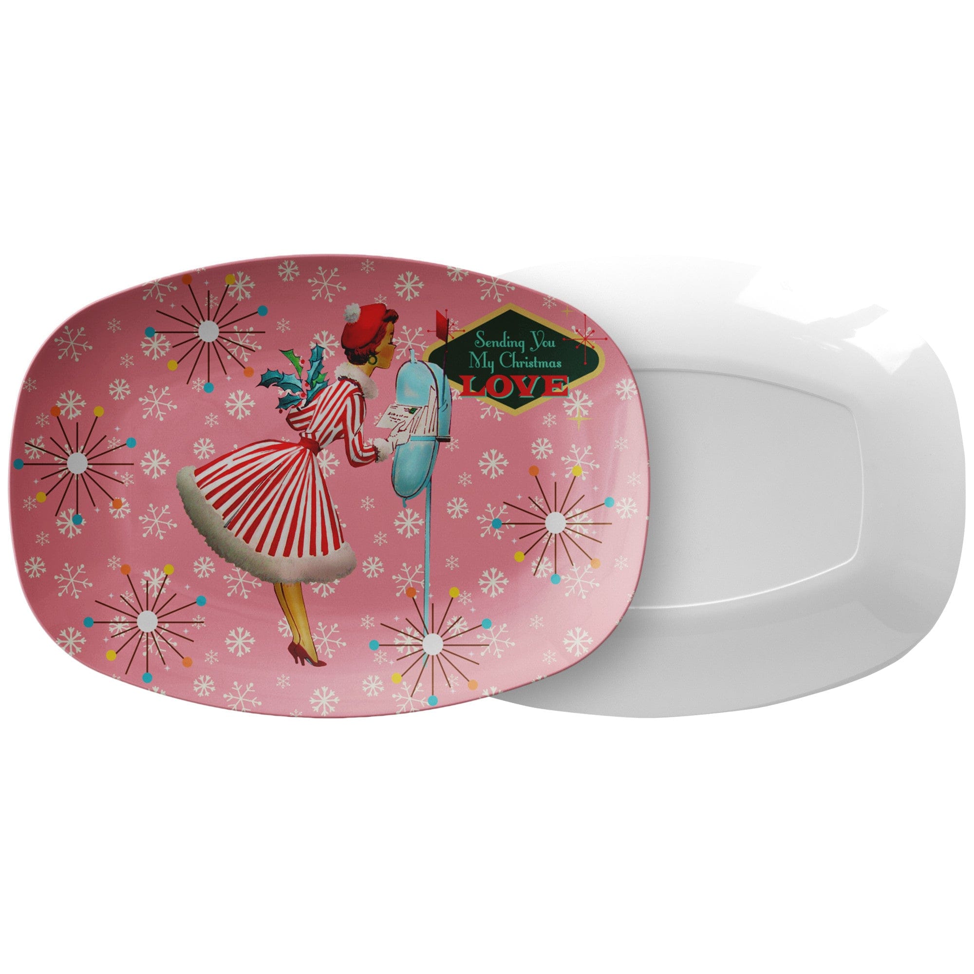 Kate McEnroe New York Retro 1950s Vintage Kitsch Christmas Card Art Mid Century Serving PlatterServing PlattersP23 - VIN - WOM - 64