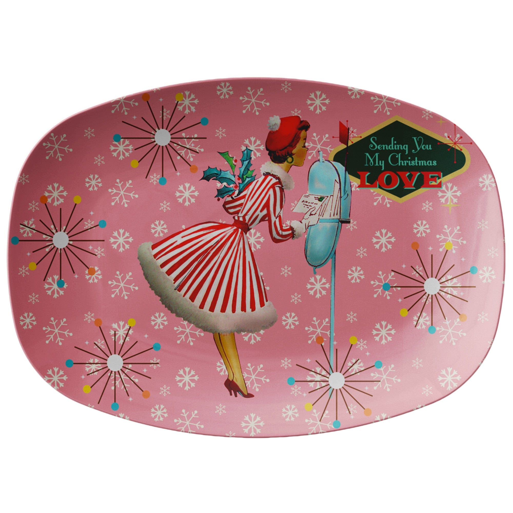 Kate McEnroe New York Retro 1950s Vintage Kitsch Christmas Card Art Mid Century Serving PlatterServing PlattersP23 - VIN - WOM - 64