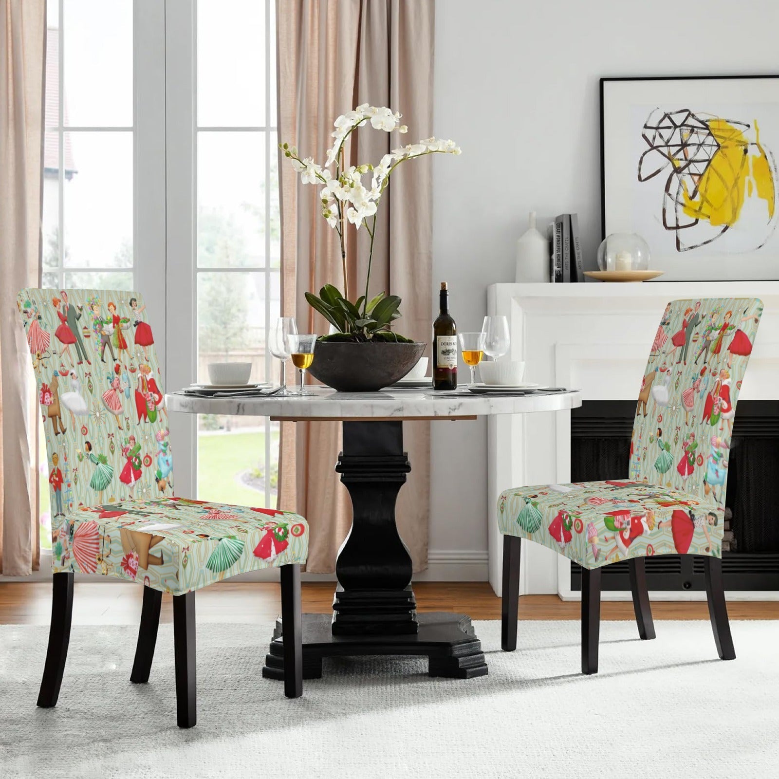 Kate McEnroe New York Retro 1950s Vintage Kitsch Christmas Sage Green Dining Chair SlipcoversChair SlipcoversD3231179