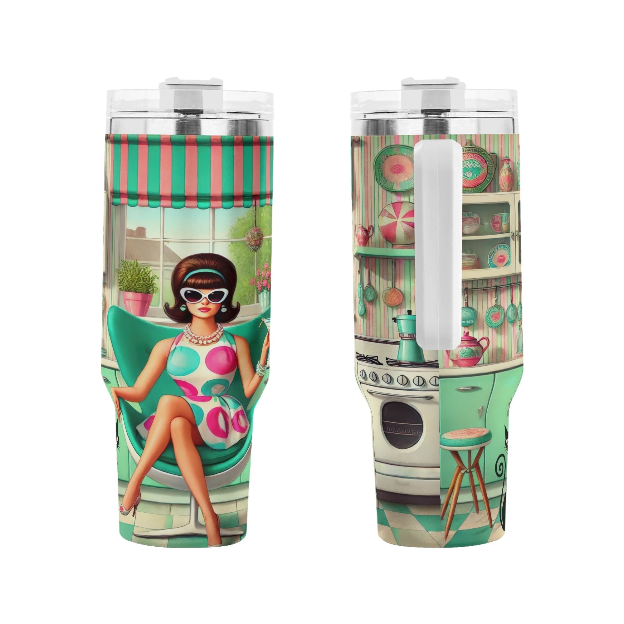 Kate McEnroe New York Retro 50s Atomic Cat Kitschy Housewife 40oz Travel TumblerTumblersNO5ZG30W-1