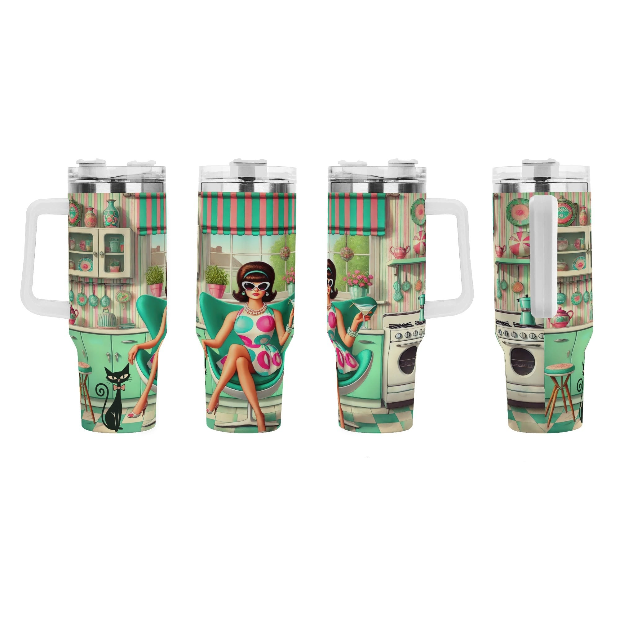 Kate McEnroe New York Retro 50s Atomic Cat Kitschy Housewife 40oz Travel TumblerTumblersNO5ZG30W-1