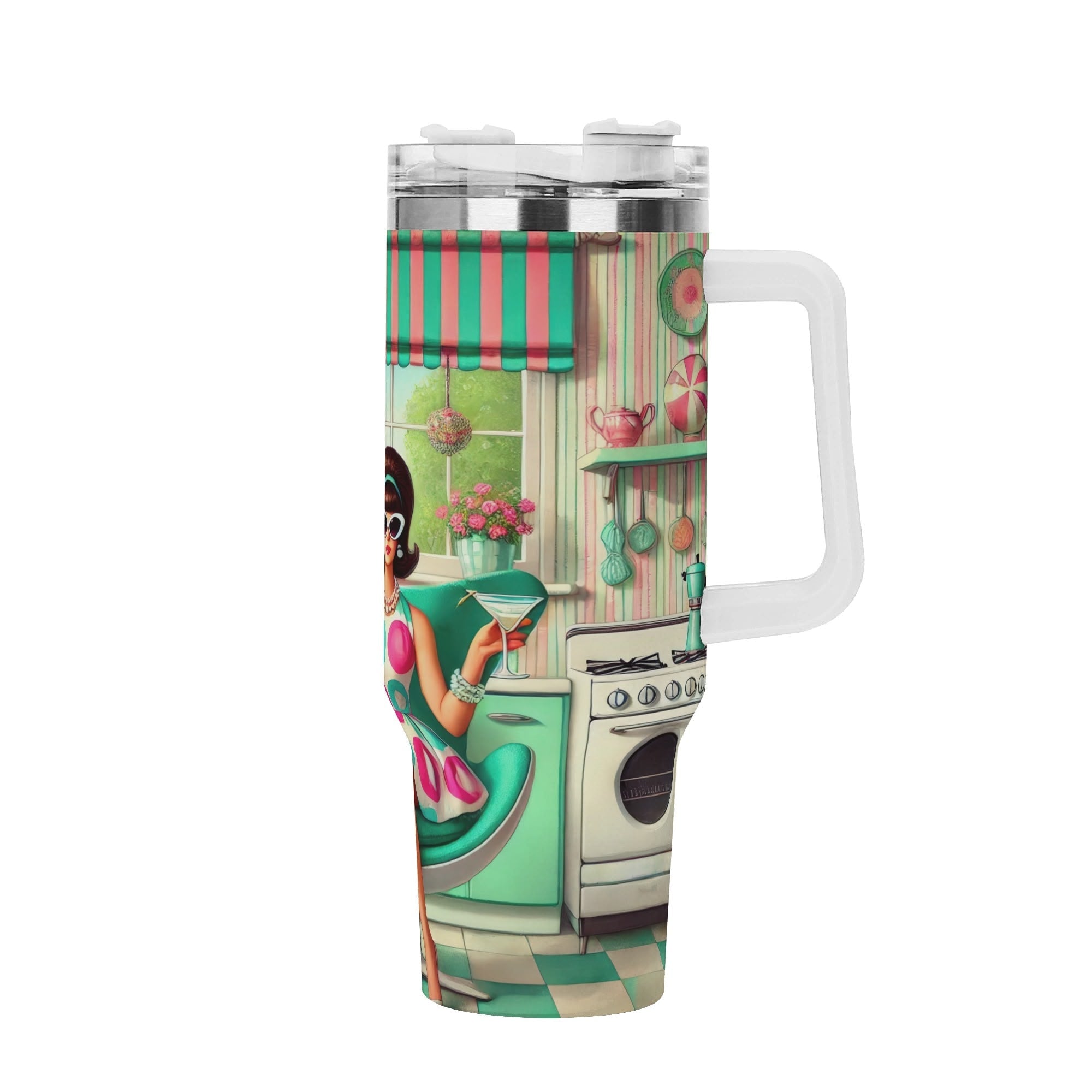 Kate McEnroe New York Retro 50s Atomic Cat Kitschy Housewife 40oz Travel TumblerTumblersNO5ZG30W-1