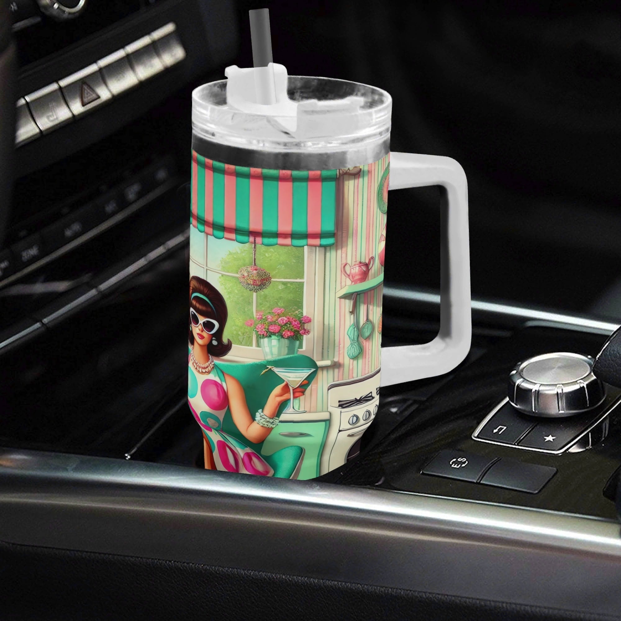 Kate McEnroe New York Retro 50s Atomic Cat Kitschy Housewife 40oz Travel TumblerTumblersNO5ZG30W-1