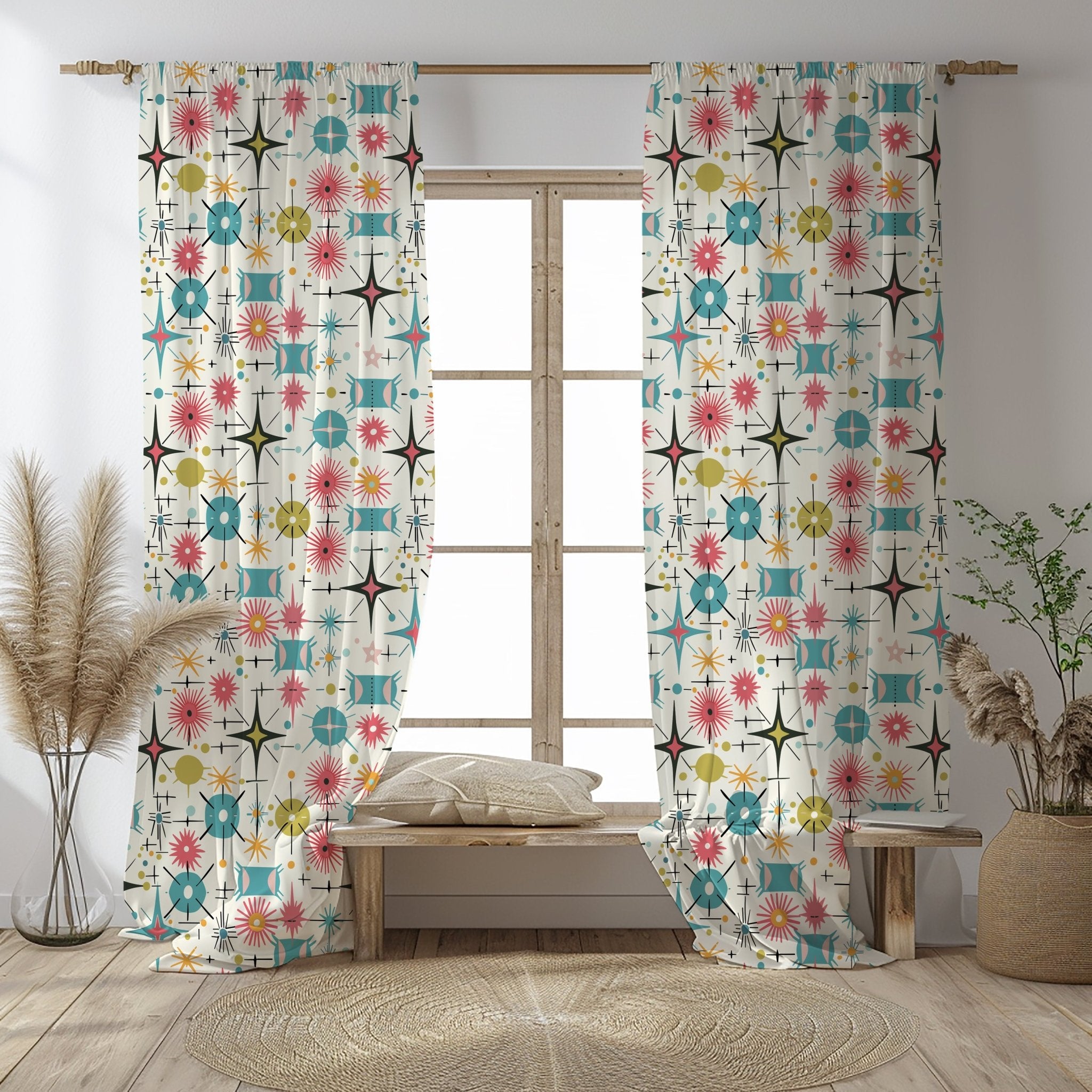 Kate McEnroe New York Retro 50s Atomic Starbursts Geometric Mid Century Modern Window CurtainsWindow Curtains20258590878120985458