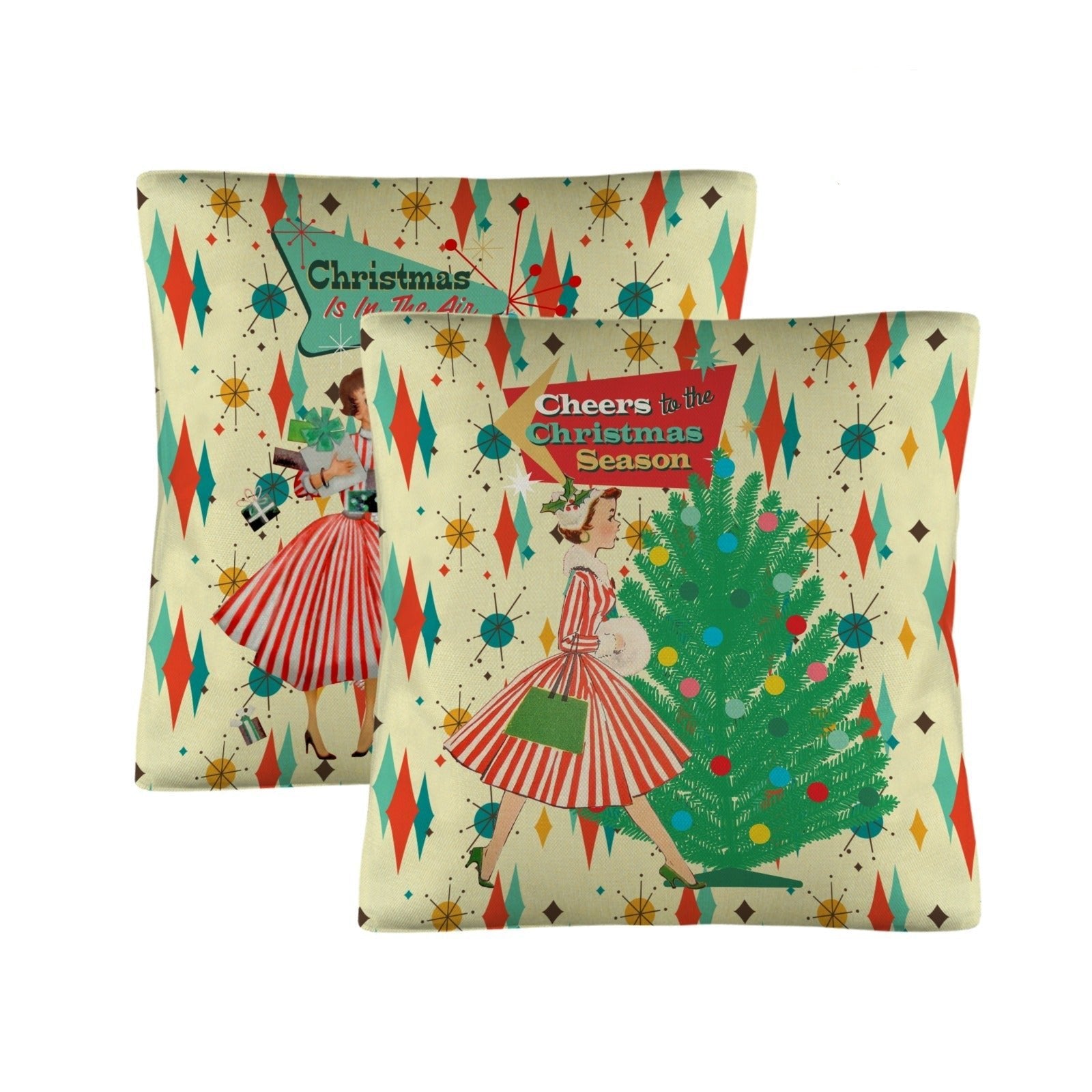 Kate McEnroe New York Retro 50s Christmas 18" Pillow Covers Set of 2, Mid Century Modern Holiday DecorThrow Pillow CoversD3242900