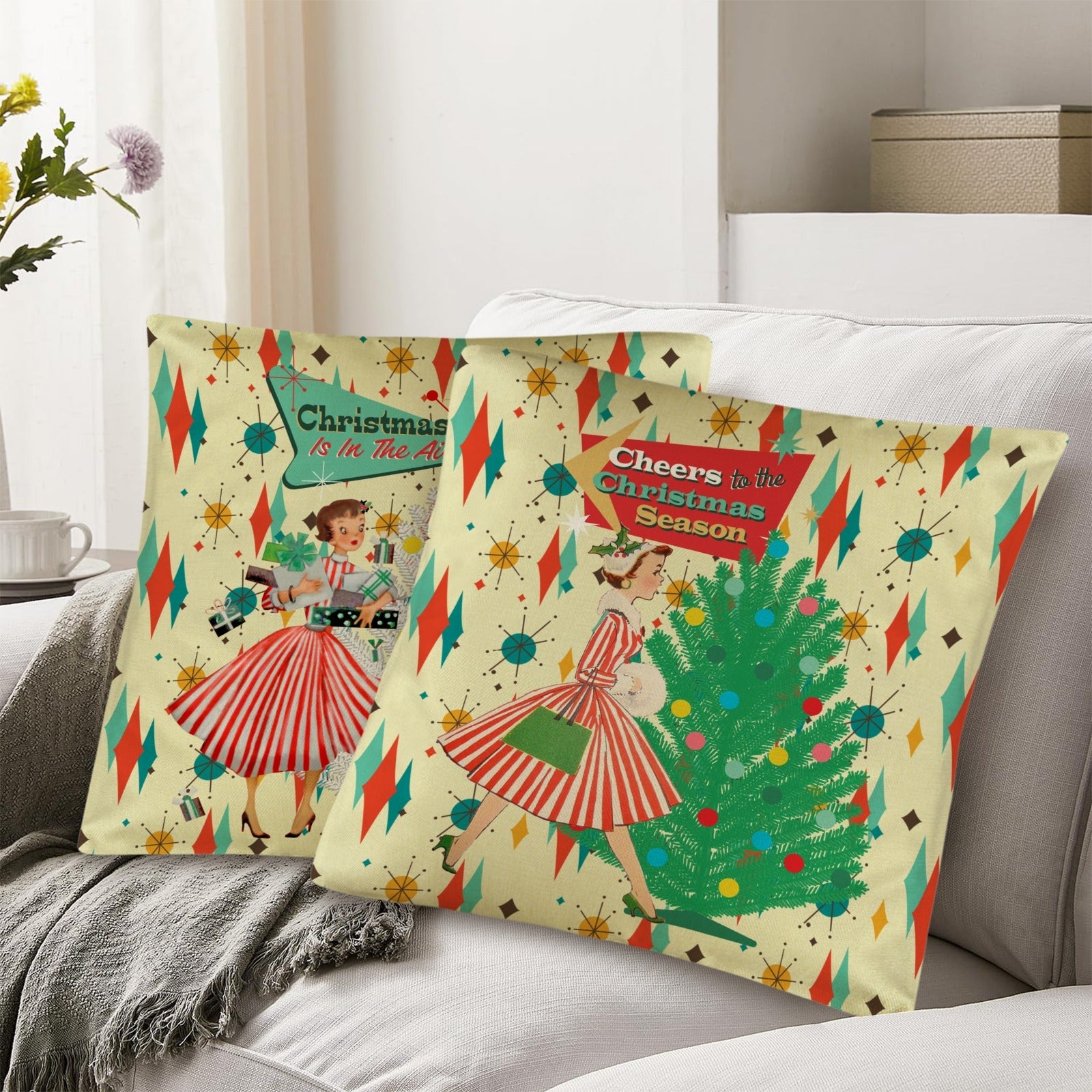 Kate McEnroe New York Retro 50s Christmas 18" Pillow Covers Set of 2, Mid Century Modern Holiday DecorThrow Pillow CoversD3242900