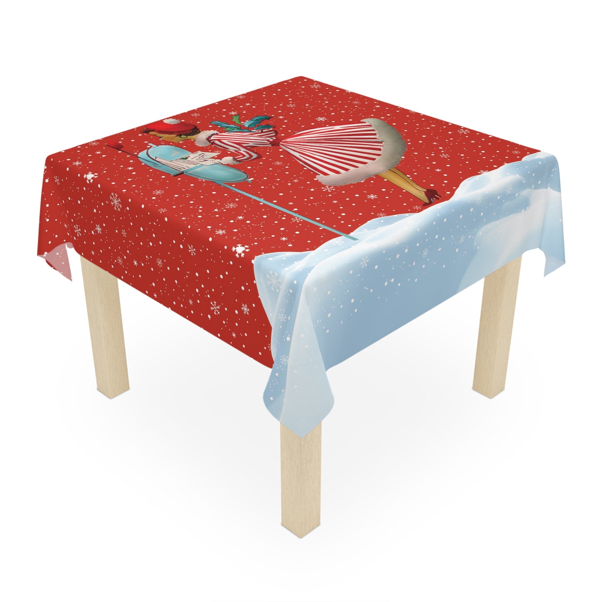 Kate McEnroe New York Retro 50s Christmas Card Art Tablecloth, Mid Century Modern Holiday Dining Decor, Vintage Festive Winter AccentTablecloths16599608049535119194