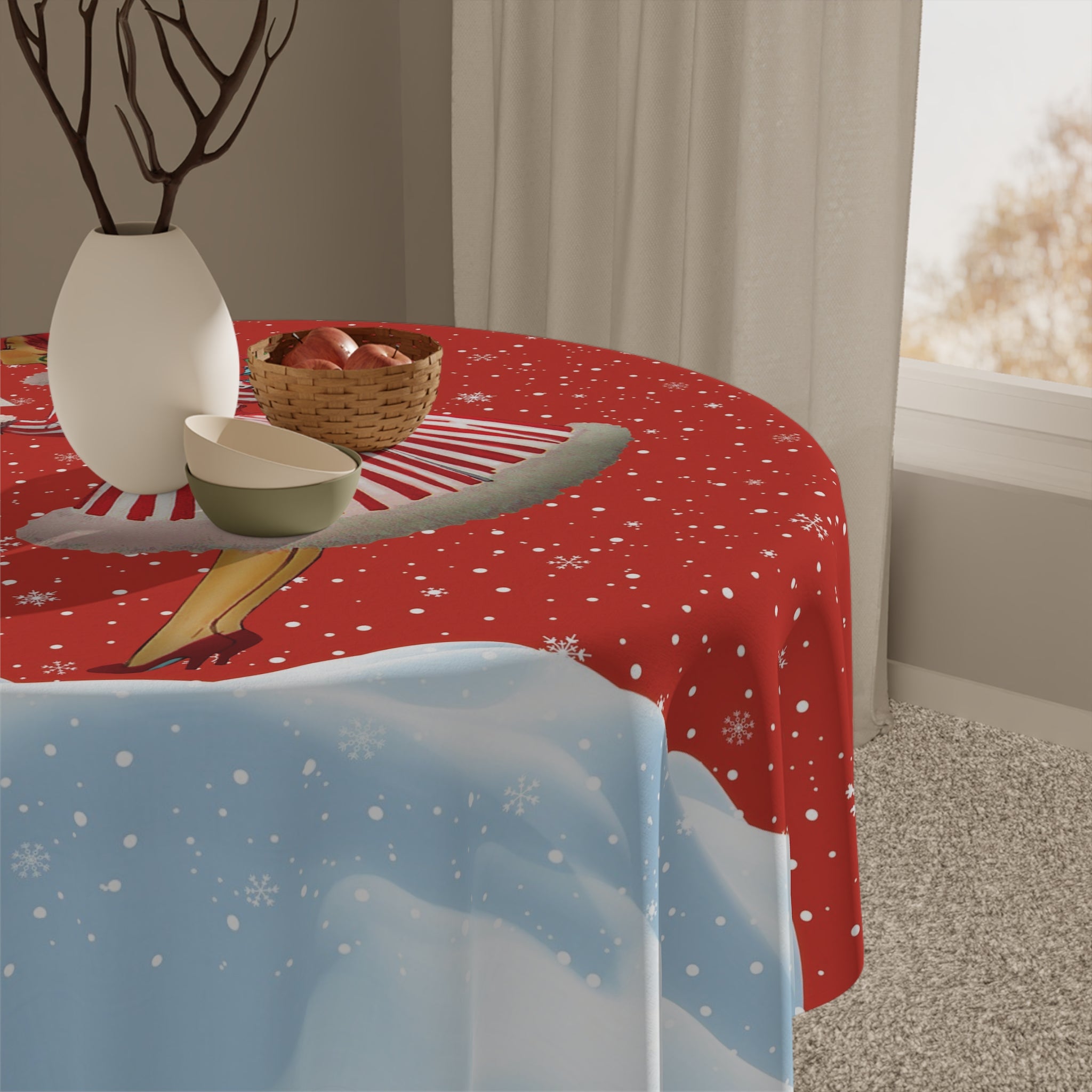 Kate McEnroe New York Retro 50s Christmas Card Art Tablecloth, Mid Century Modern Holiday Dining Decor, Vintage Festive Winter AccentTablecloths16599608049535119194