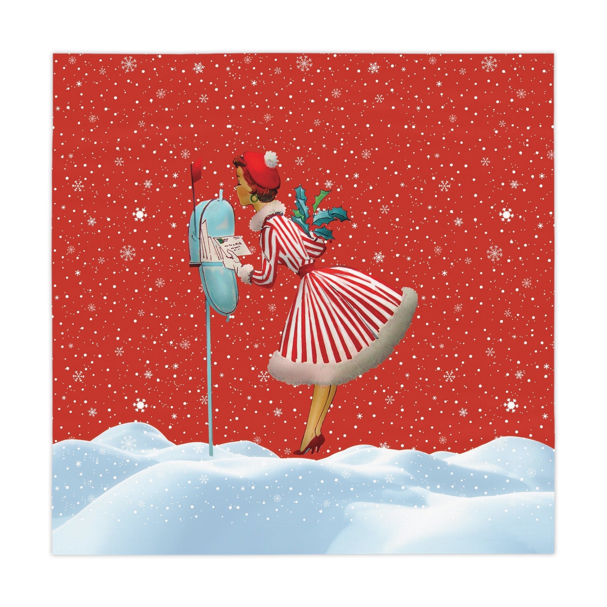 Kate McEnroe New York Retro 50s Christmas Card Art Tablecloth, Mid Century Modern Holiday Dining Decor, Vintage Festive Winter AccentTablecloths16599608049535119194