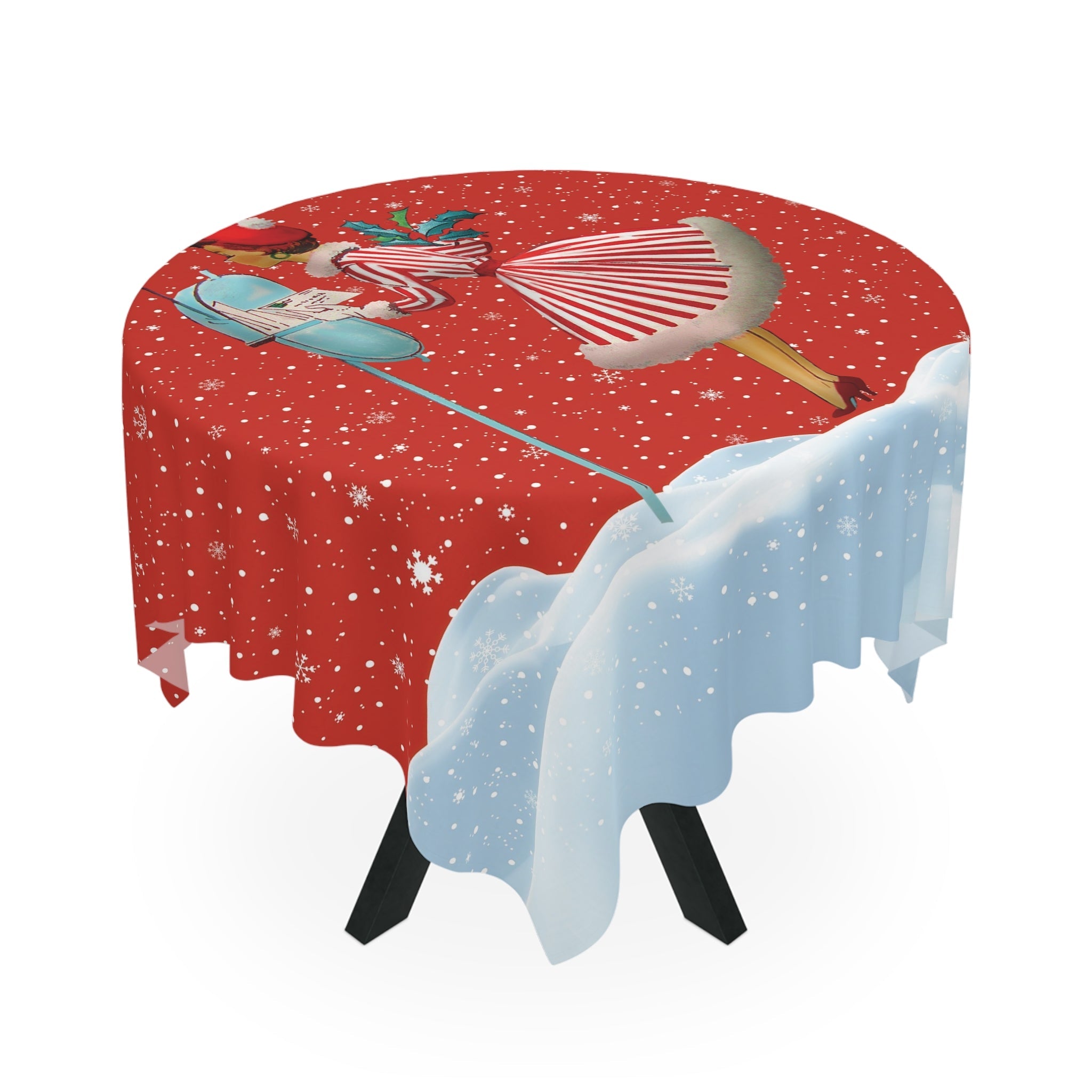 Kate McEnroe New York Retro 50s Christmas Card Art Tablecloth, Mid Century Modern Holiday Dining Decor, Vintage Festive Winter AccentTablecloths16599608049535119194