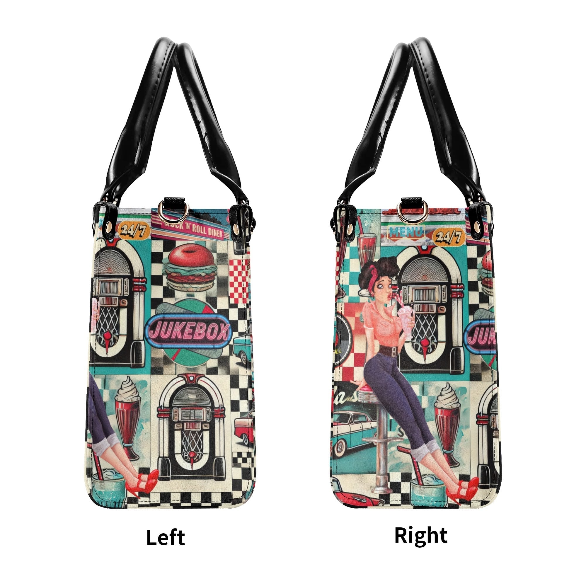 Kate McEnroe New York Retro 50s Diner Handbag, Mid Century Modern Rockabilly Purse, Vintage Soda Fountain Jukebox Bag, Pin - Up Rock and Roll Style SatchelHandbagsN4M6L2VW - 1