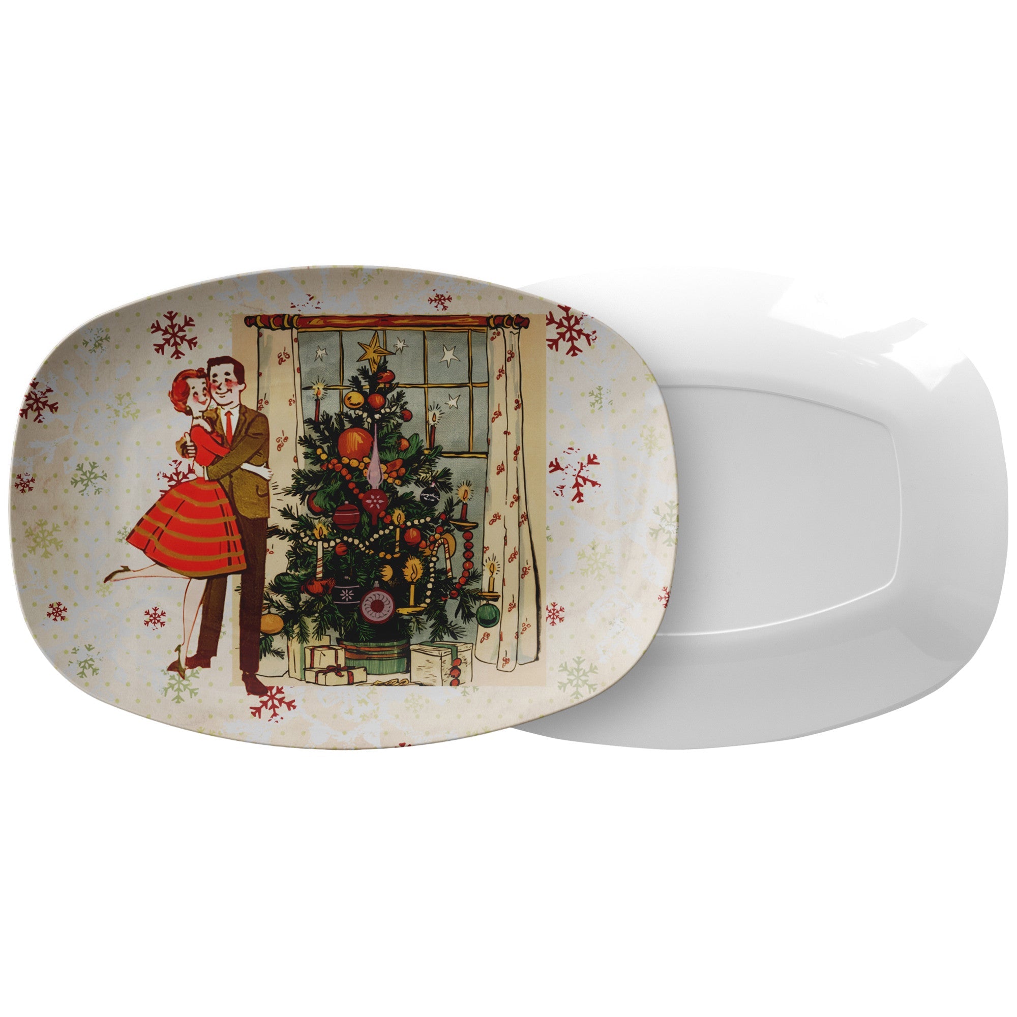 Kate McEnroe New York Retro 50s Holiday Platter, Mid Century Modern Christmas Couple Serving Tray, Vintage Festive TablewareServing PlattersP23 - VIN - SHY - 4