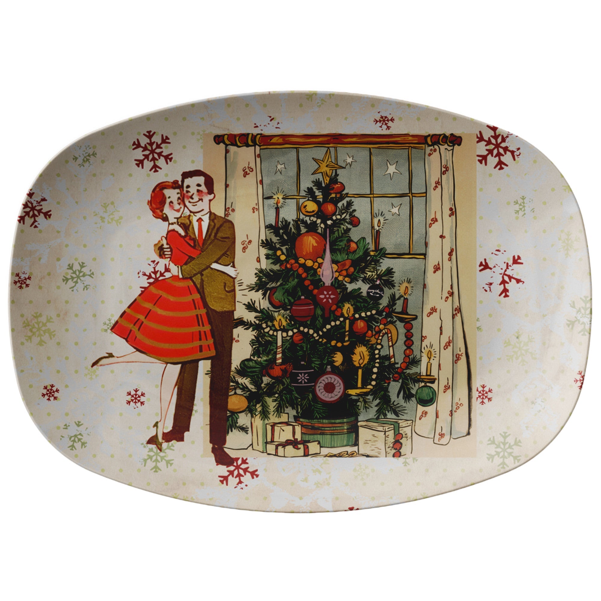 Kate McEnroe New York Retro 50s Holiday Platter, Mid Century Modern Christmas Couple Serving Tray, Vintage Festive TablewareServing PlattersP23 - VIN - SHY - 4