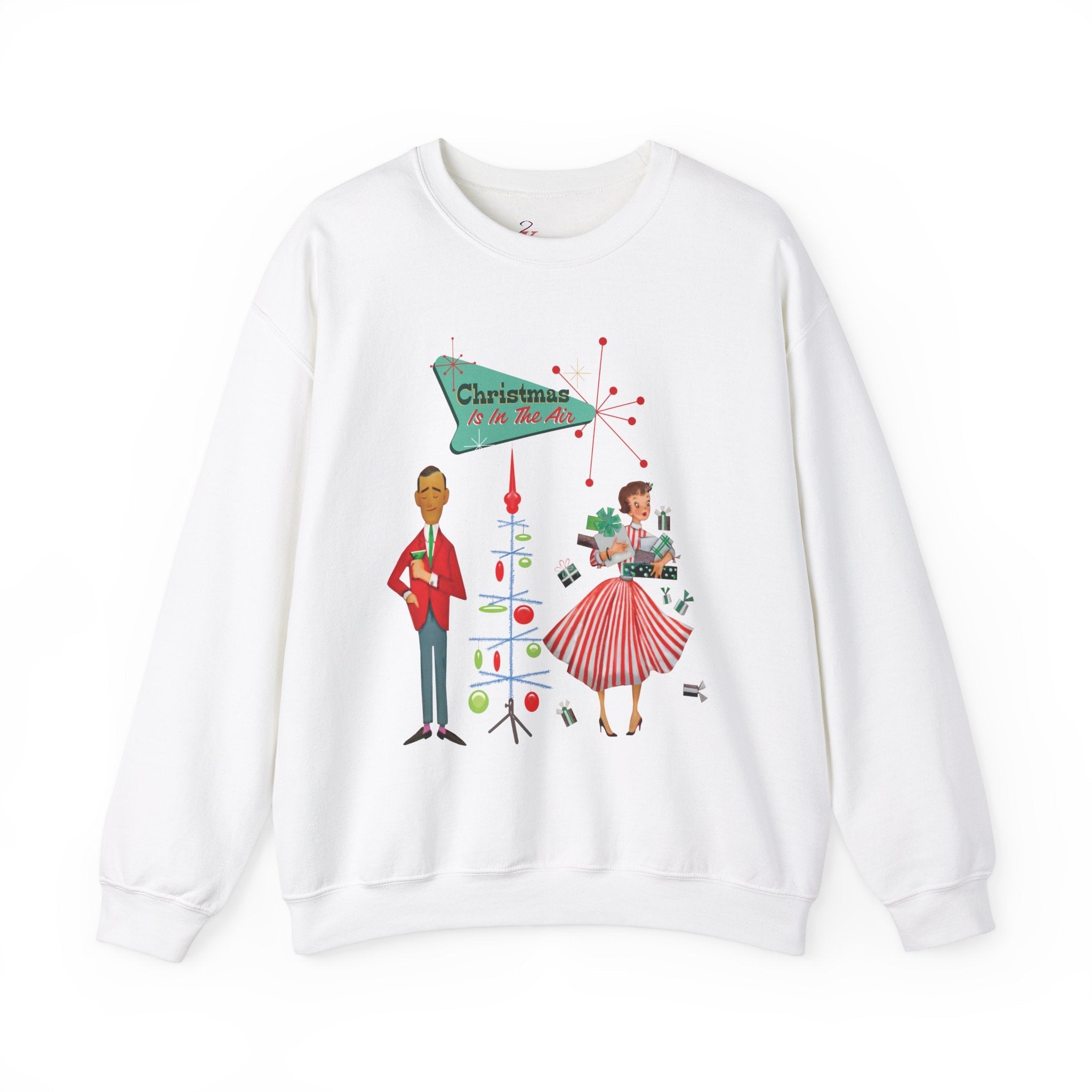 Kate McEnroe New York Retro 50s Kitsch Christmas Sweatshirt, Vintage Holiday Style, Mid Century Modern Atomic Unisex Heavy Blend™ Crewneck SweatshirtSweatshirt15799893349915522047
