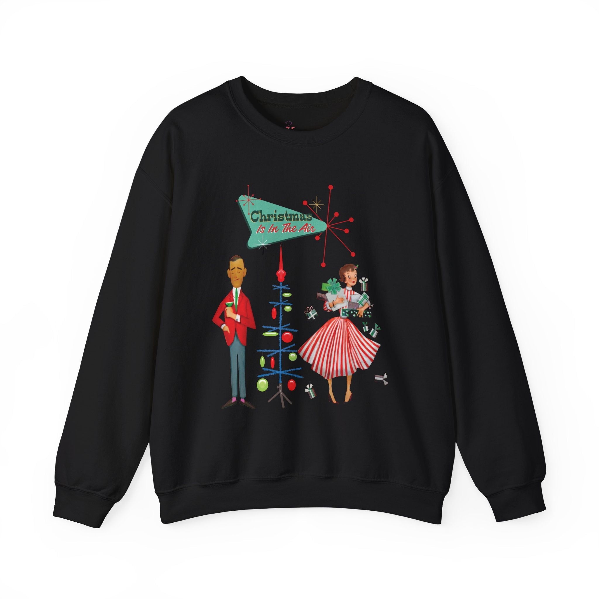 Kate McEnroe New York Retro 50s Kitsch Christmas Sweatshirt, Vintage Holiday Style, Mid Century Modern Atomic Unisex Heavy Blend™ Crewneck SweatshirtSweatshirt23902809962836039475
