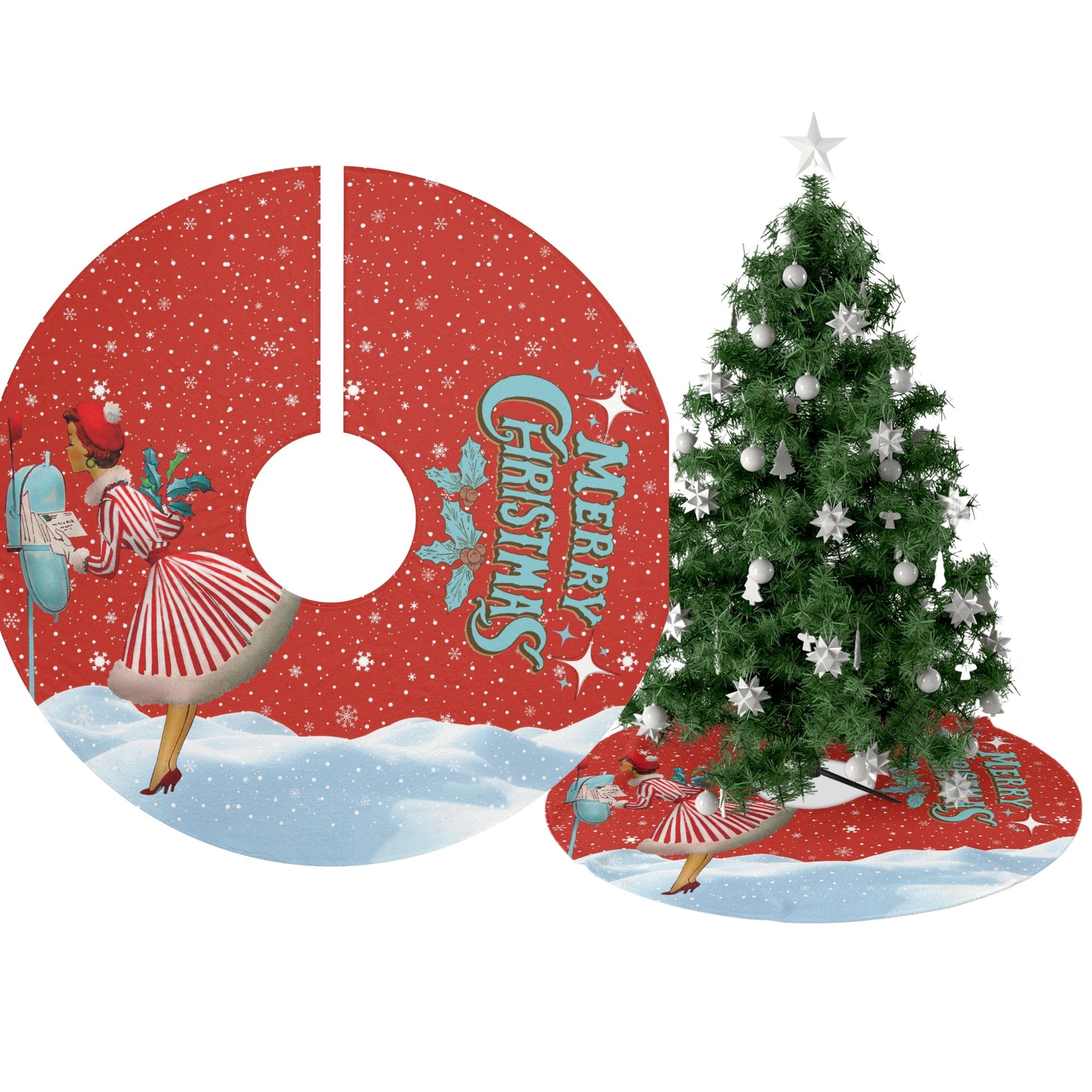 Kate McEnroe New York Retro 50s Kitsch Christmas Tree Skirt, Mid Century Modern Holiday Decor, Vintage Festive Atomic Starburst AccentChristmas Tree Skirts28943688172056391312