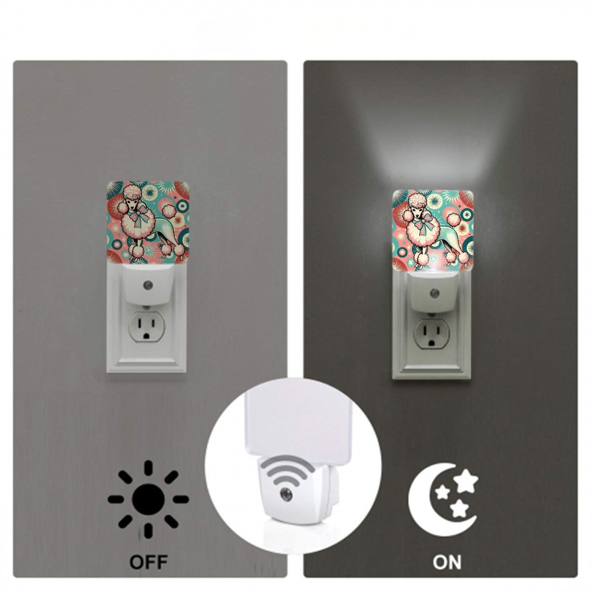 Kate McEnroe New York Retro 50s Kitsch Poodle Mid Century Modern Pink Teal Starburst Night Light SetNight LightsmWS6XbIRs5