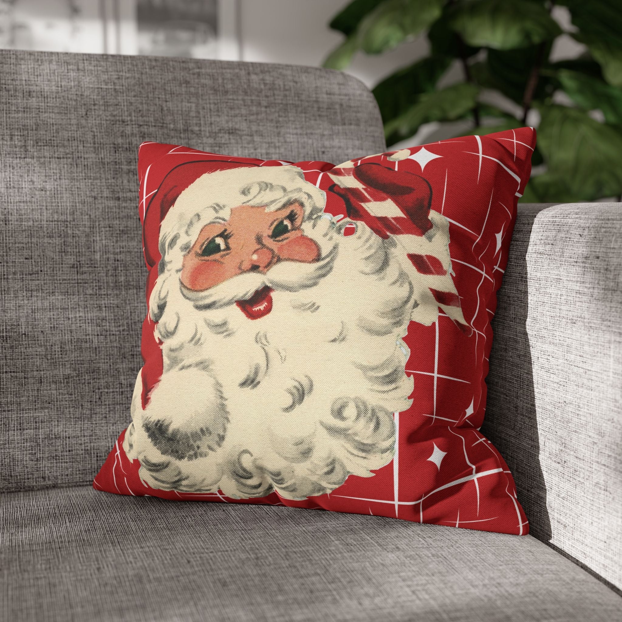 Kate McEnroe New York Retro 50s Santa Throw Pillow Cover, Mid Century Christmas Kitsch AccentThrow Pillow Covers16030949872601180356