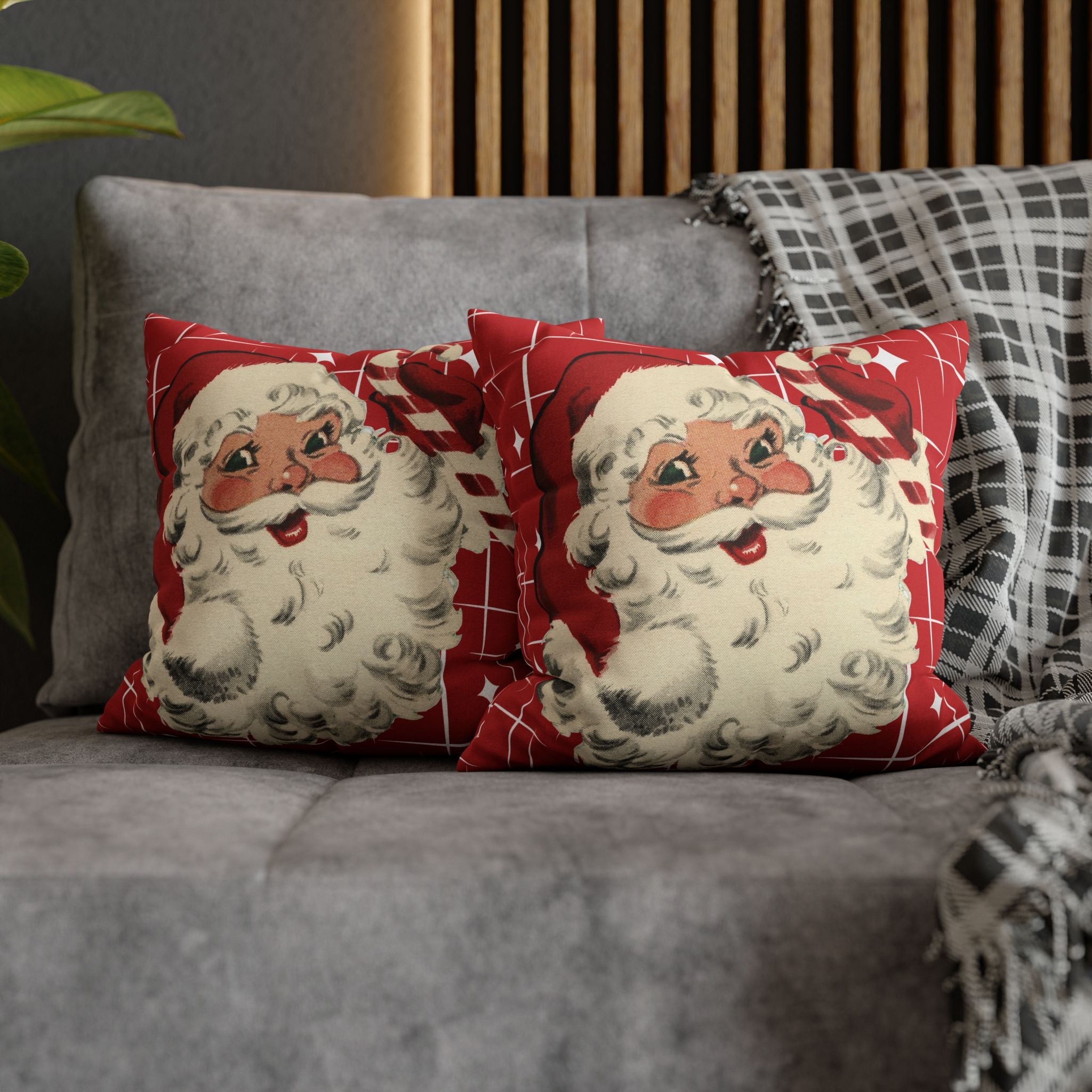 Kate McEnroe New York Retro 50s Santa Throw Pillow Cover, Mid Century Christmas Kitsch AccentThrow Pillow Covers16030949872601180356