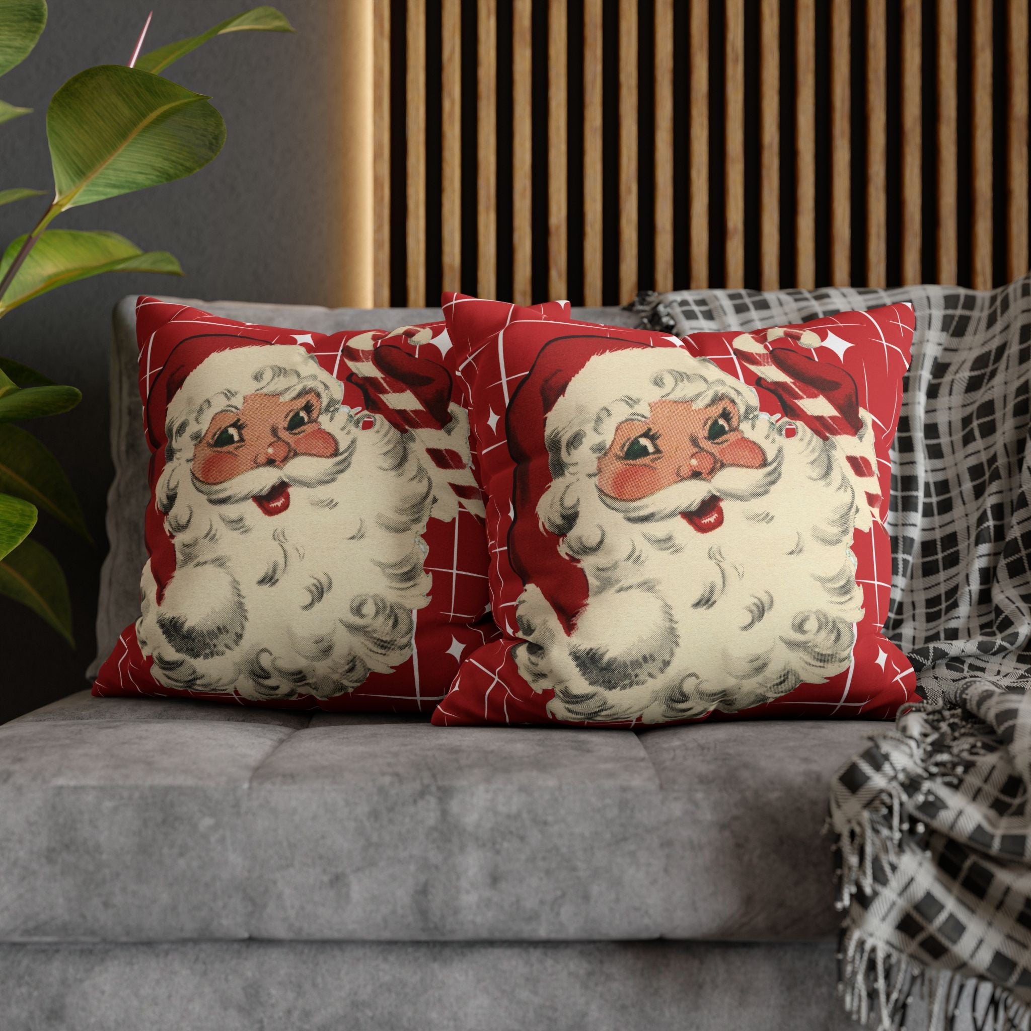 Kate McEnroe New York Retro 50s Santa Throw Pillow Cover, Mid Century Christmas Kitsch AccentThrow Pillow Covers16030949872601180356