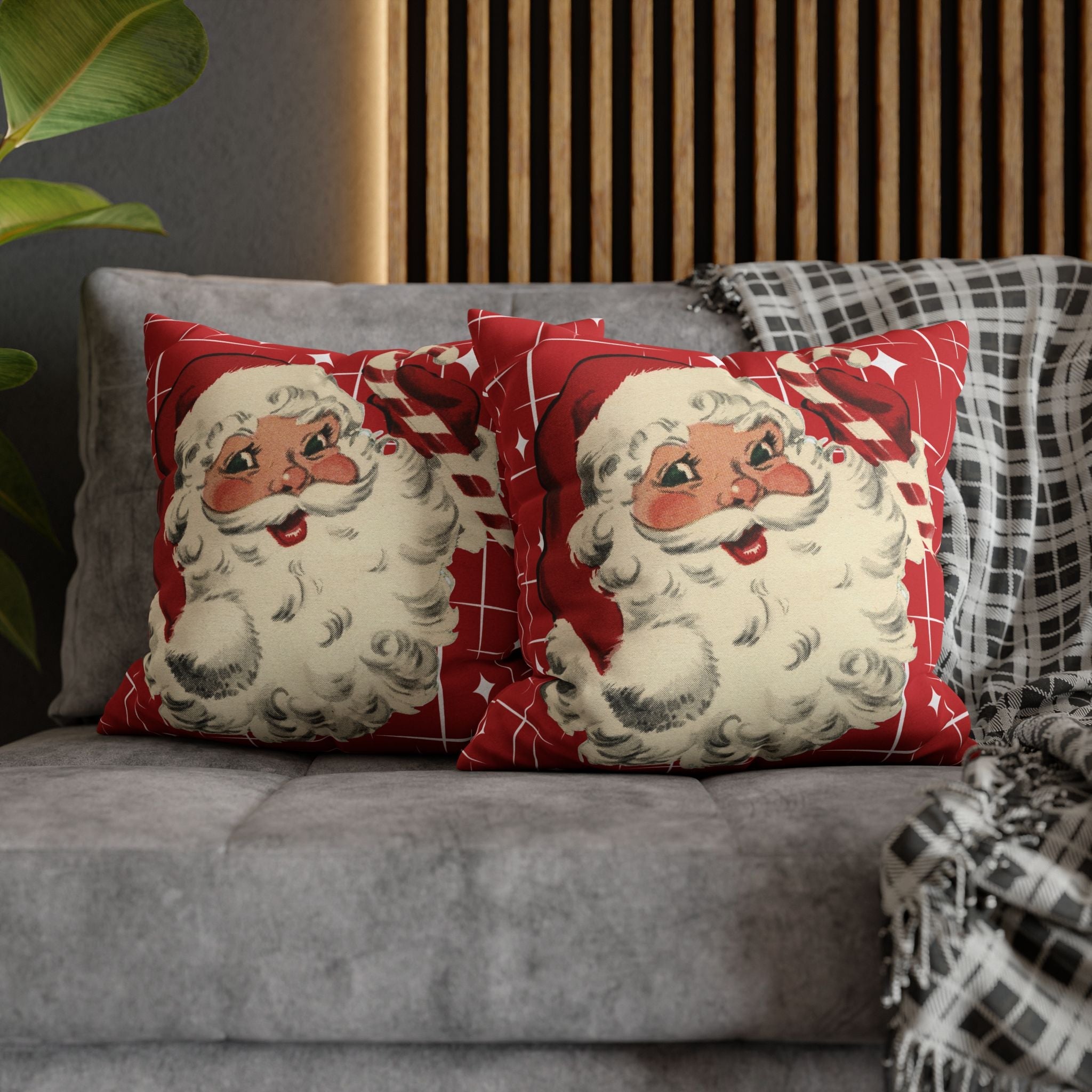 Kate McEnroe New York Retro 50s Santa Throw Pillow Cover, Mid Century Christmas Kitsch AccentThrow Pillow Covers16030949872601180356