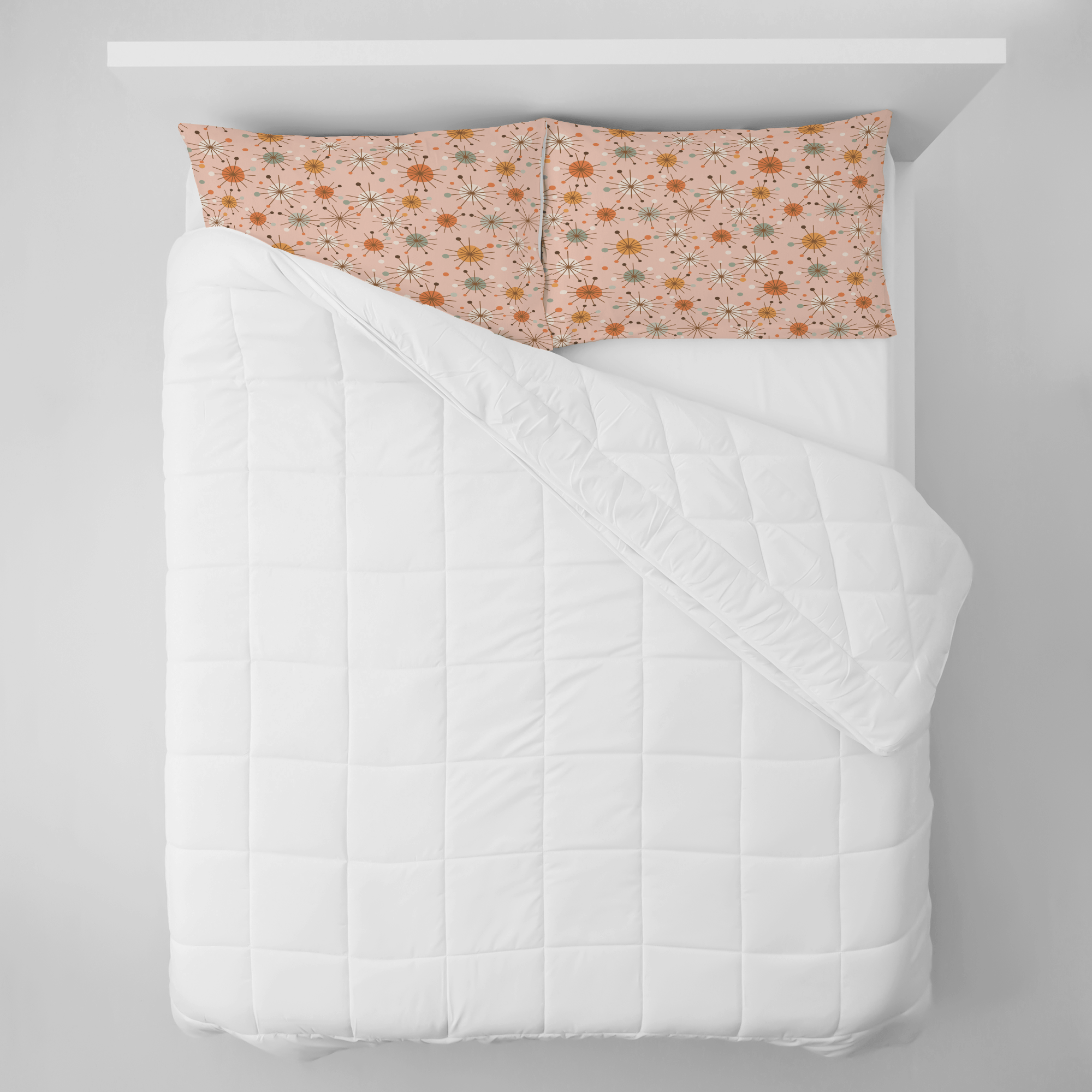 Kate McEnroe New York Retro 50s Starburst Pillowcase, Mid Century Modern Pink MCM BeddingPillowcases1250