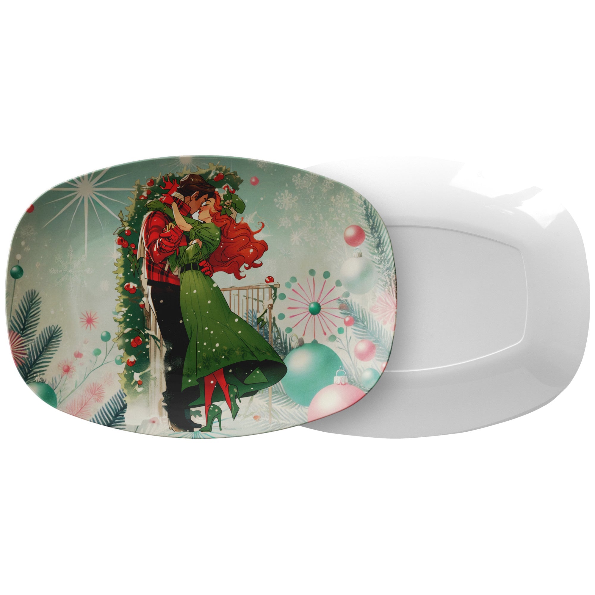 Kate McEnroe New York Retro 50s Whimsical Christmas Platter, Vintage Holiday Serving Tray, Mid Century Modern Festive TablewareServing PlattersP23 - WHY - CPL - 2