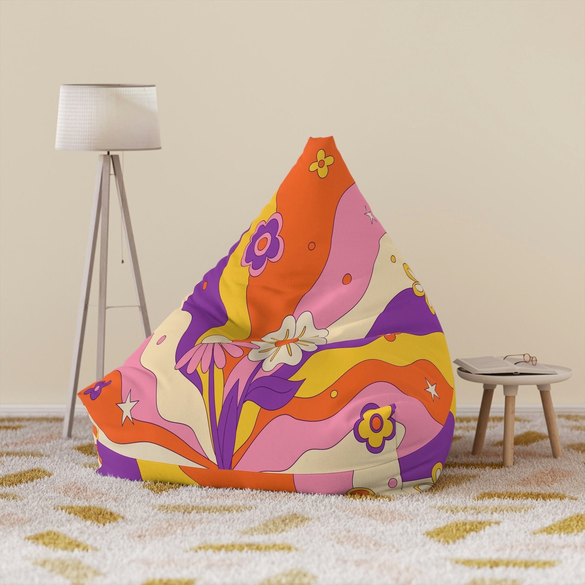 Kate McEnroe New York Retro 60s, 70s Hippie Groovy Boho Flower Power Bean Bag Chair Cover for Teens and AdultsBean Bag Chair Covers79003475126222432617