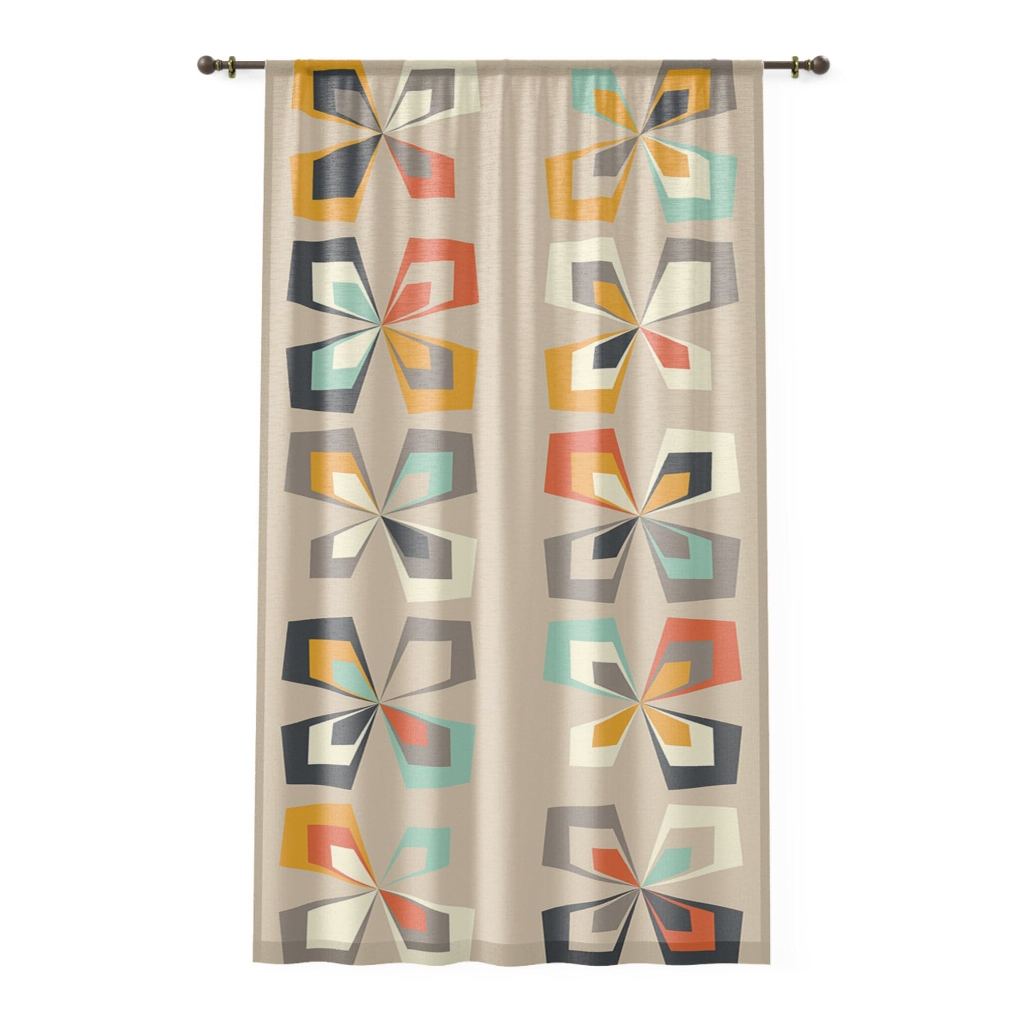 Kate McEnroe New York Retro 60s 70s Mid Century Modern Geometric Window Curtain, Abstract Vintage Floral Brown Orange, Teal MCM Living Room Bedroom Curtain PanelsWindow CurtainsW3S - SCAN - FLO - SH4