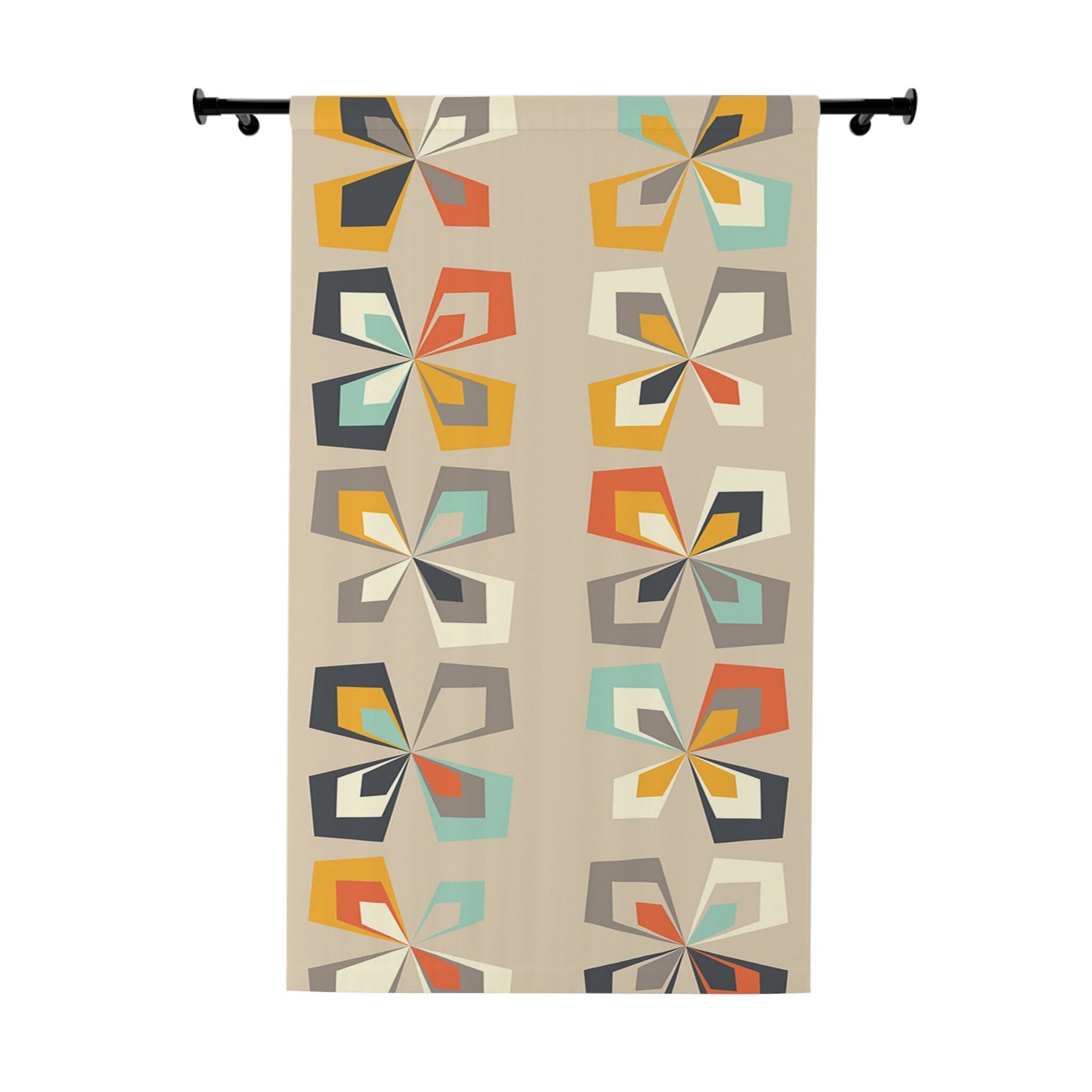 Kate McEnroe New York Retro 60s 70s Mid Century Modern Geometric Window Curtain, Abstract Vintage Floral Brown Orange, Teal MCM Living Room Bedroom Curtain PanelsWindow CurtainsW3S - SCAN - FLO - SH4