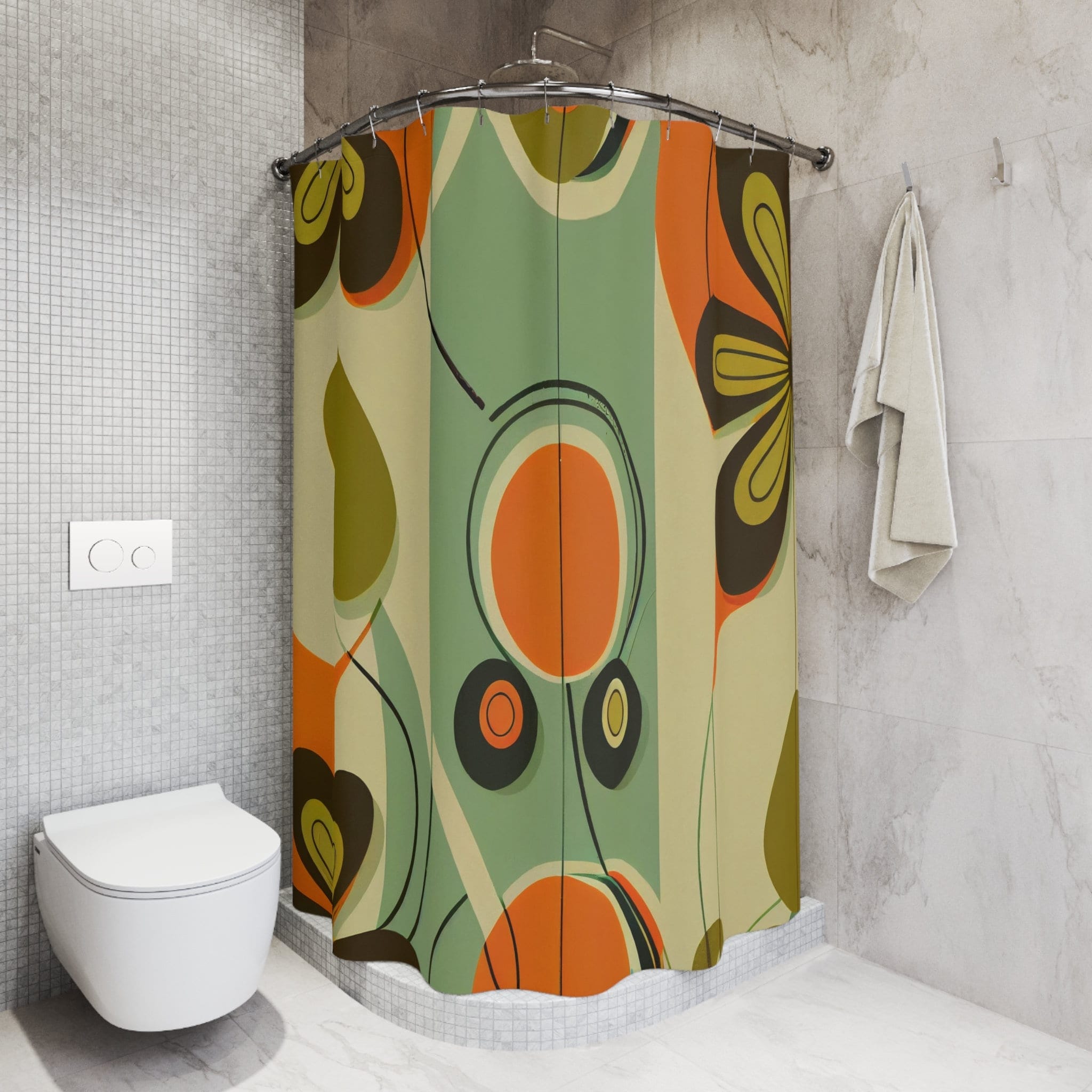 Kate McEnroe New York Retro 60s Mid Century Modern Daisy Shower Curtains, MCM Geometric Bathroom Decor - 128582023Shower CurtainsS40 - GNF - NSL - 7x7