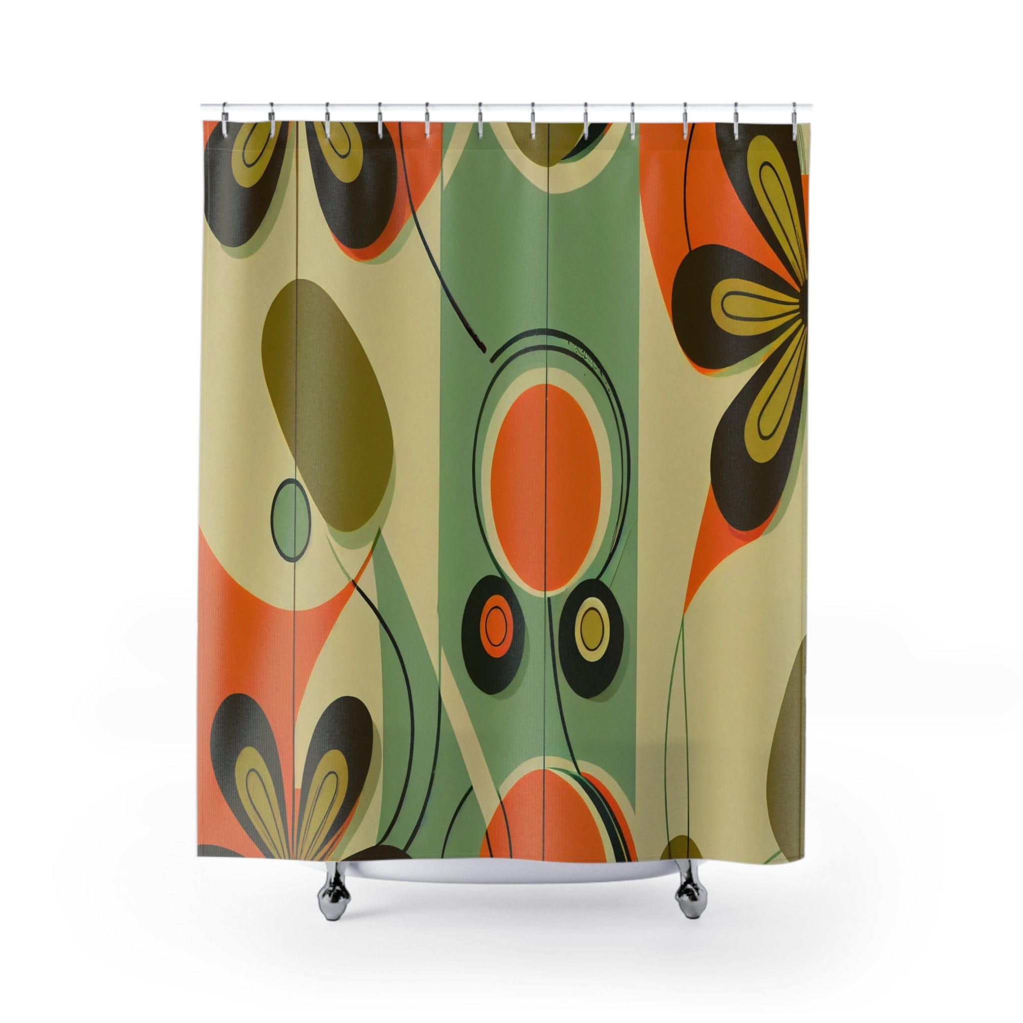 Kate McEnroe New York Retro 60s Mid Century Modern Daisy Shower Curtains, MCM Geometric Bathroom Decor - 128582023Shower CurtainsS40 - GNF - NSL - 7x7