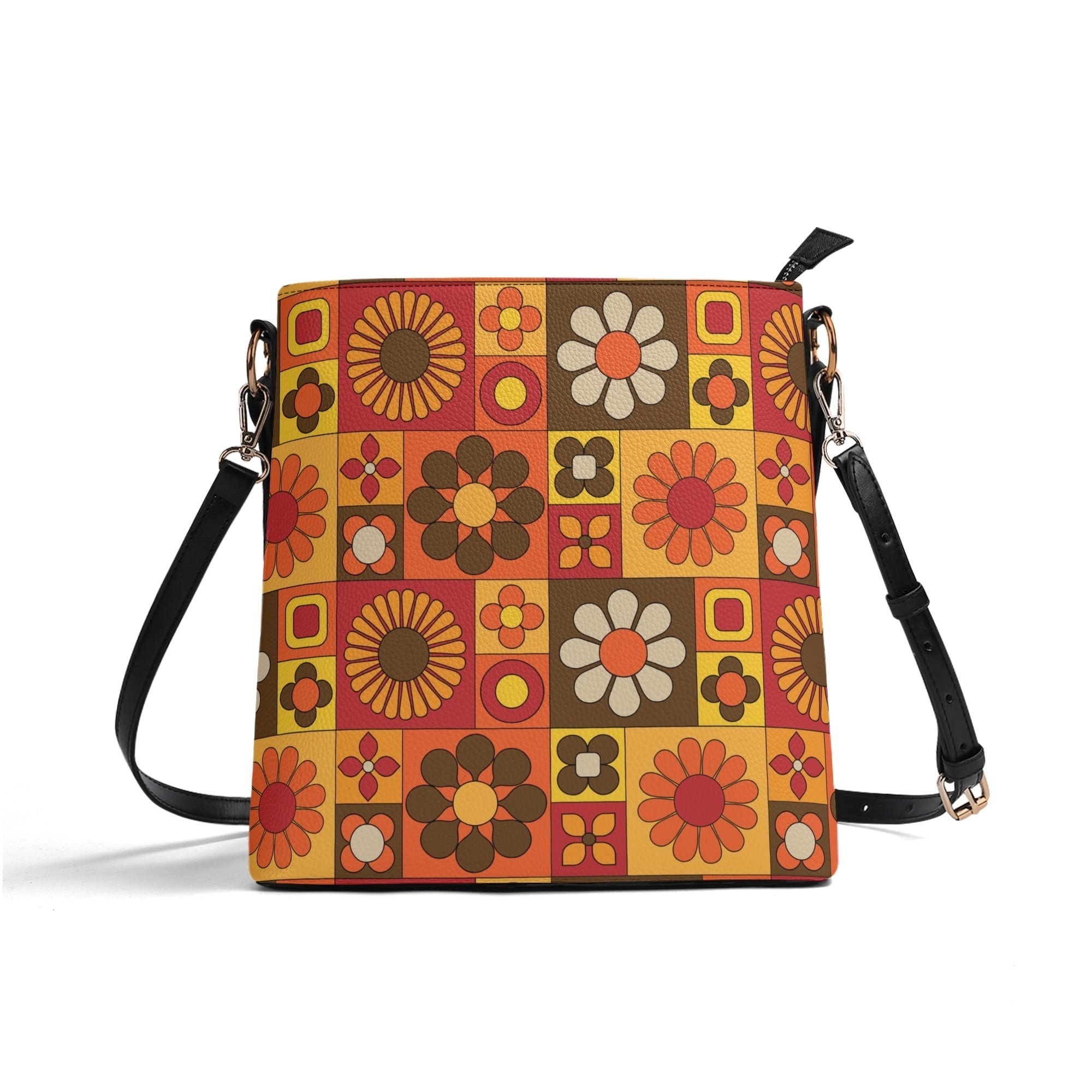 Kate McEnroe New York Retro 60s Mod Flower Crossbody Bag, Mid Century Orange Brown MCM PurseHandbagsN7M364GW - 1