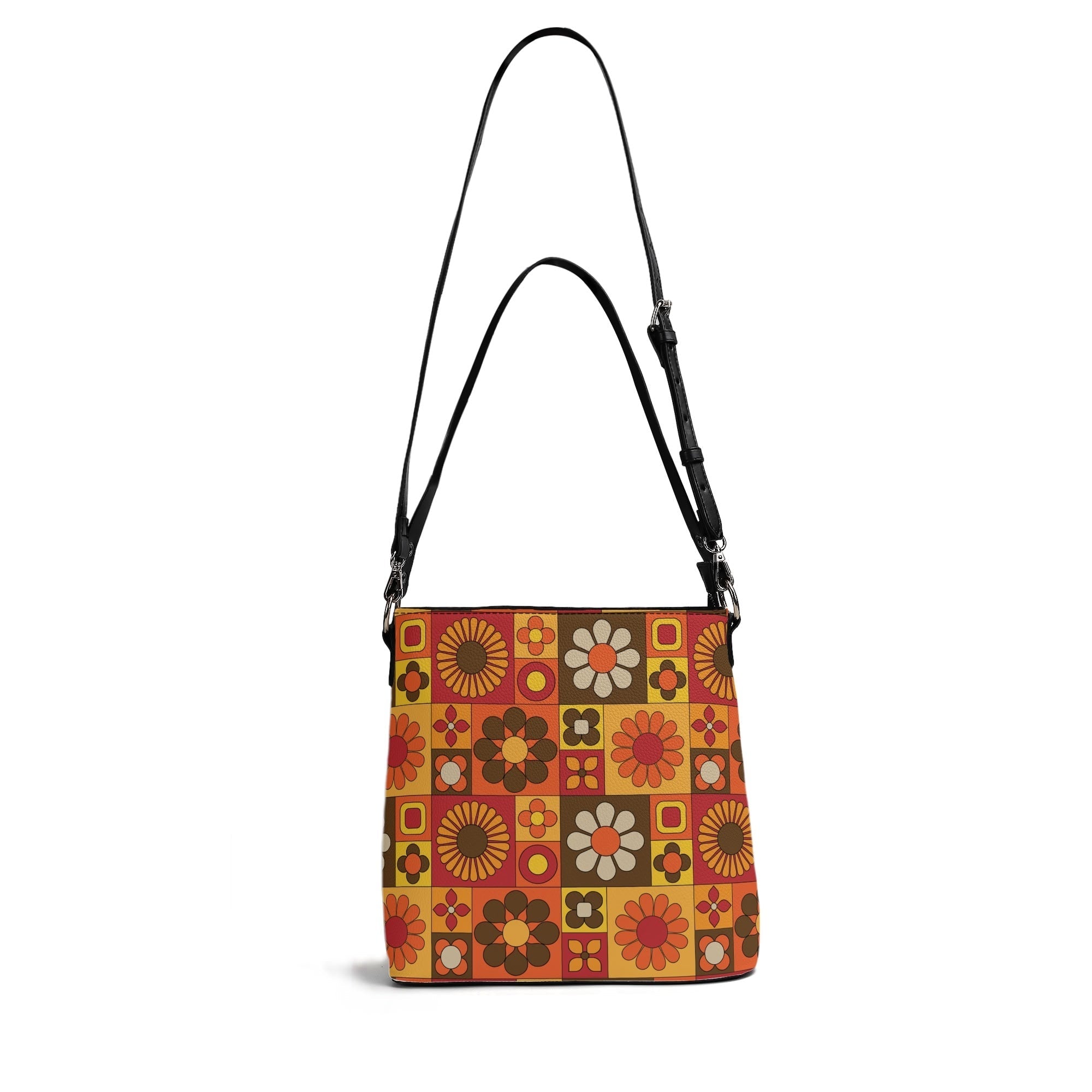Kate McEnroe New York Retro 60s Mod Flower Crossbody Bag, Mid Century Orange Brown MCM PurseHandbagsN7M364GW - 1