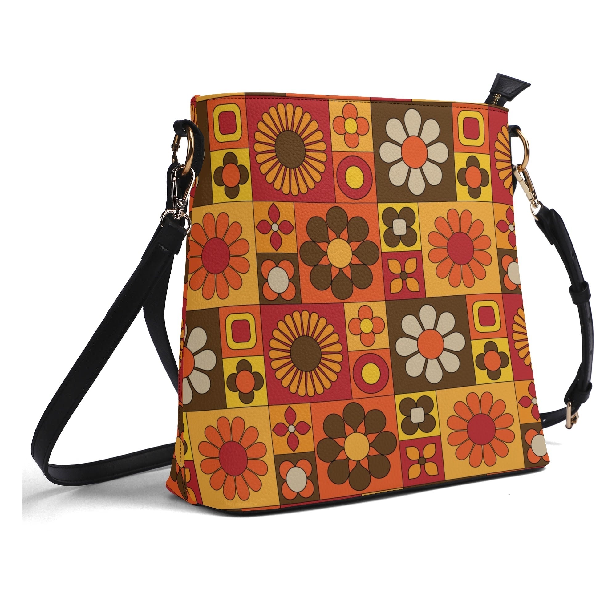 Kate McEnroe New York Retro 60s Mod Flower Crossbody Bag, Mid Century Orange Brown MCM PurseHandbagsN7M364GW - 1