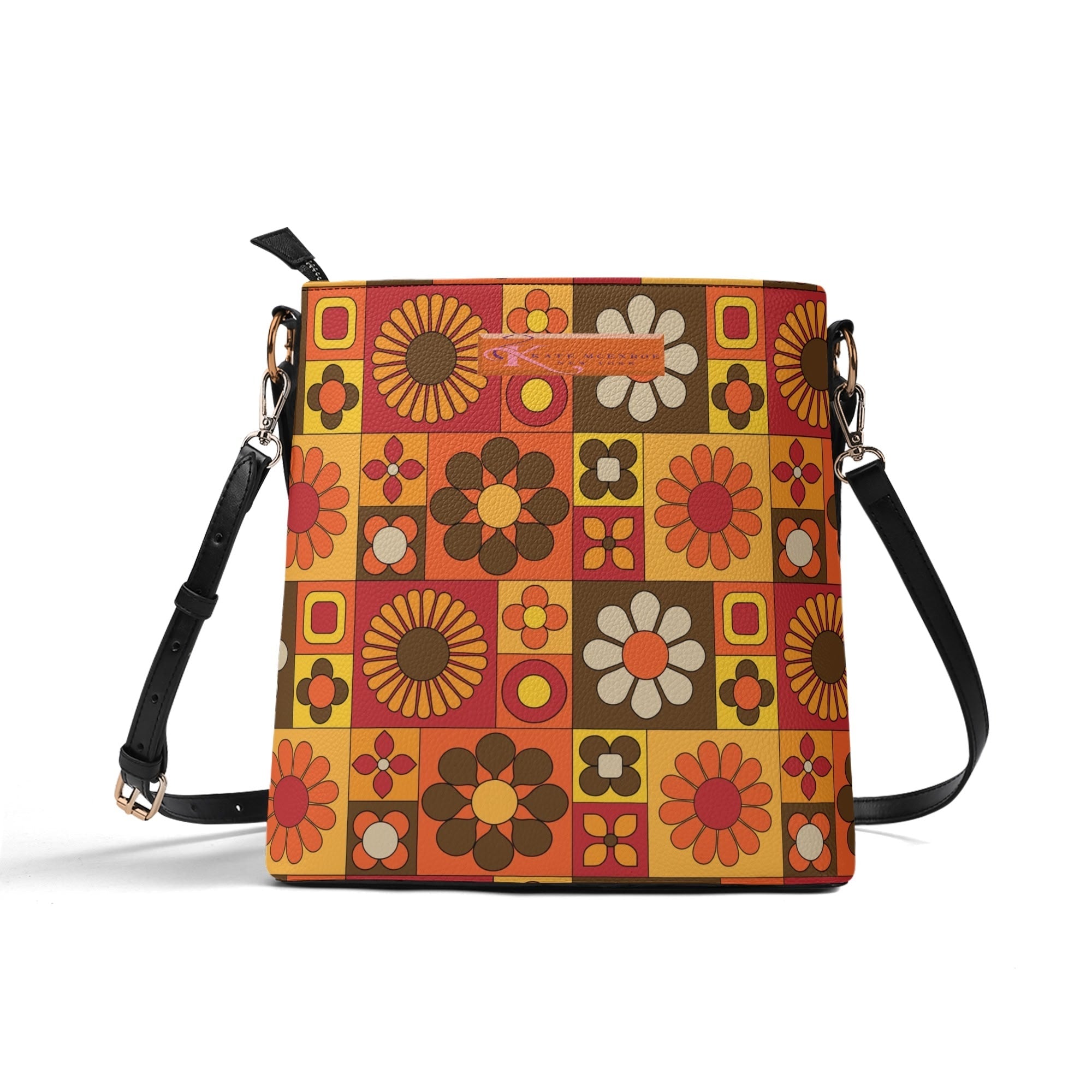 Kate McEnroe New York Retro 60s Mod Flower Crossbody Bag, Mid Century Orange Brown MCM PurseHandbagsN7M364GW - 1
