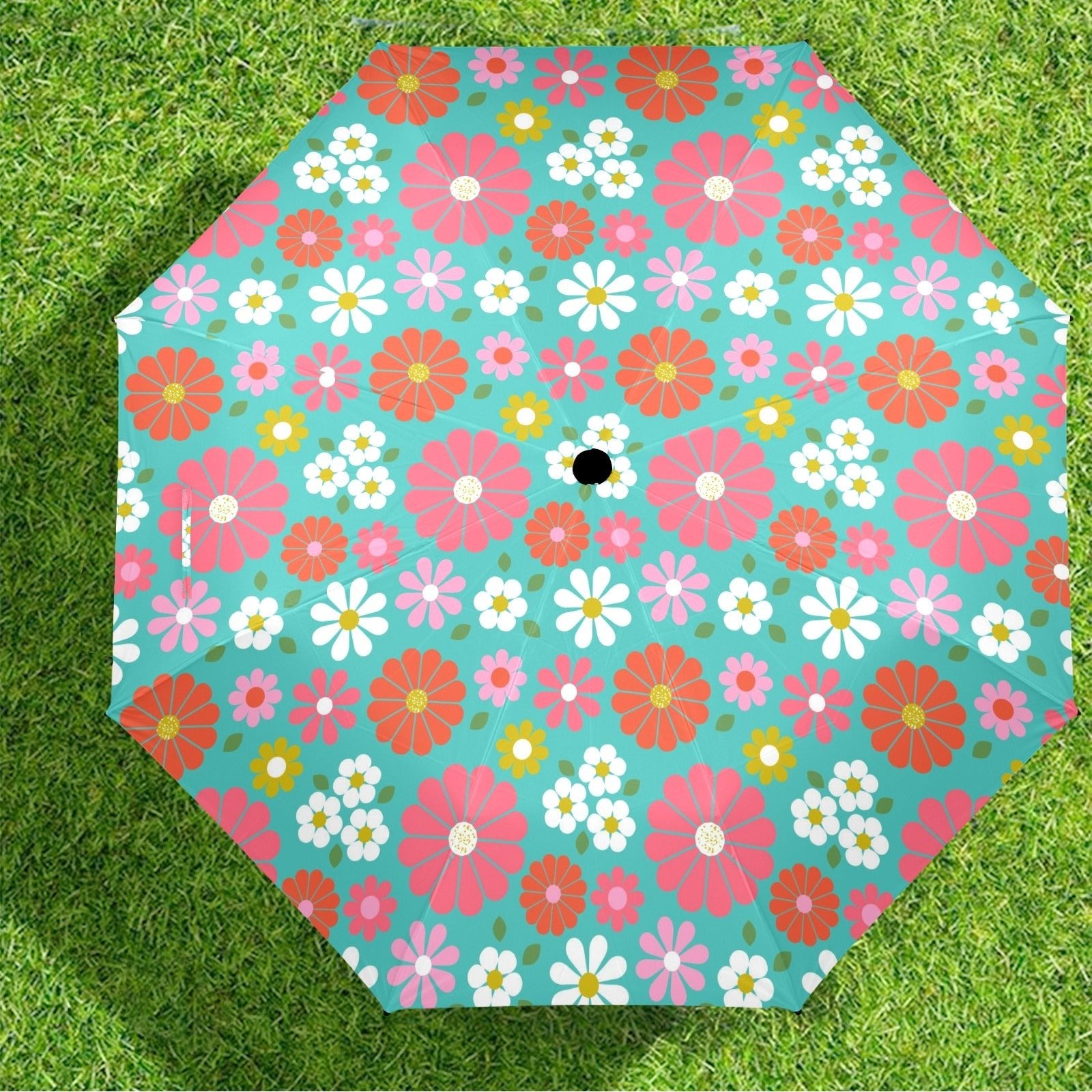 Kate McEnroe New York Retro 70s Floral Foldable Umbrella, Mid Century Modern Daisy Travel ParasolUmbrellasD3125339