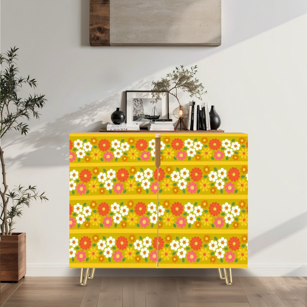 Kate McEnroe New York Retro 70s Floral Sideboard, Mid Century Modern Groovy Flower Power Storage CabinetStorage Cabinets4JvNYAymEc