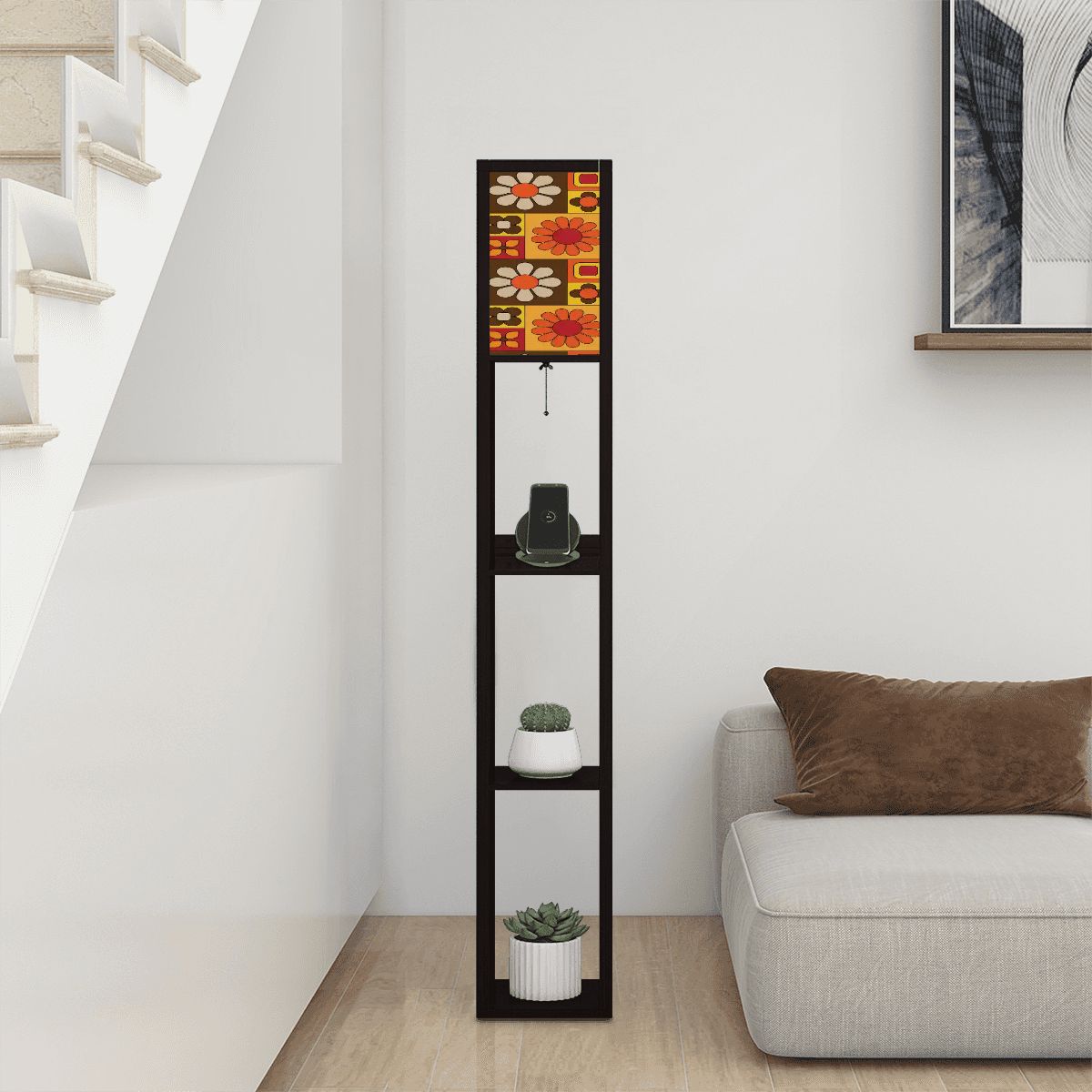 Kate McEnroe New York Retro 70s Flower Power Shelf Floor Lamp, Mid Century Modern Groovy, Office Corner Bookshelf LampShelf LightinggGIQBO8afl