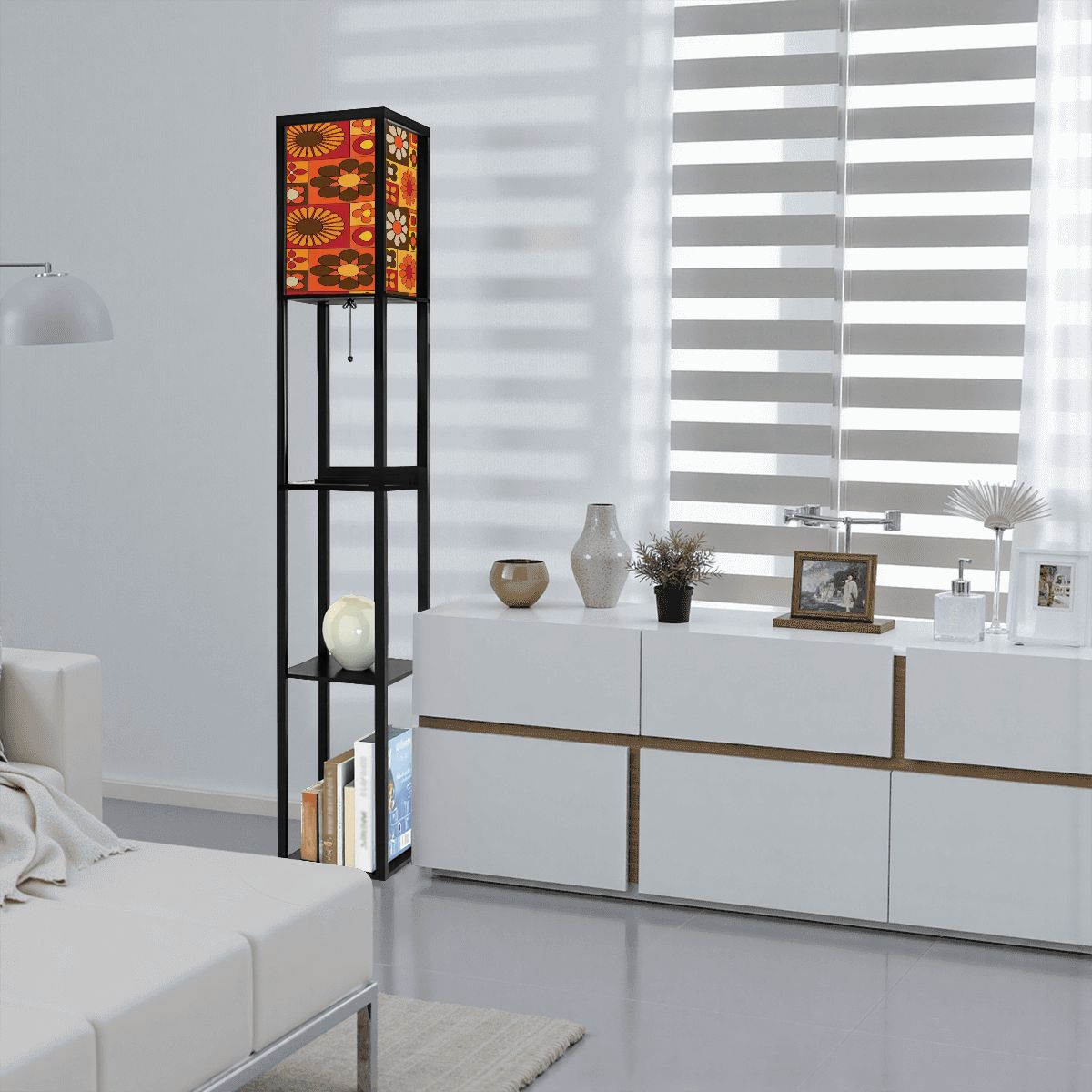 Kate McEnroe New York Retro 70s Flower Power Shelf Floor Lamp, Mid Century Modern Groovy, Office Corner Bookshelf LampShelf LightinggGIQBO8afl